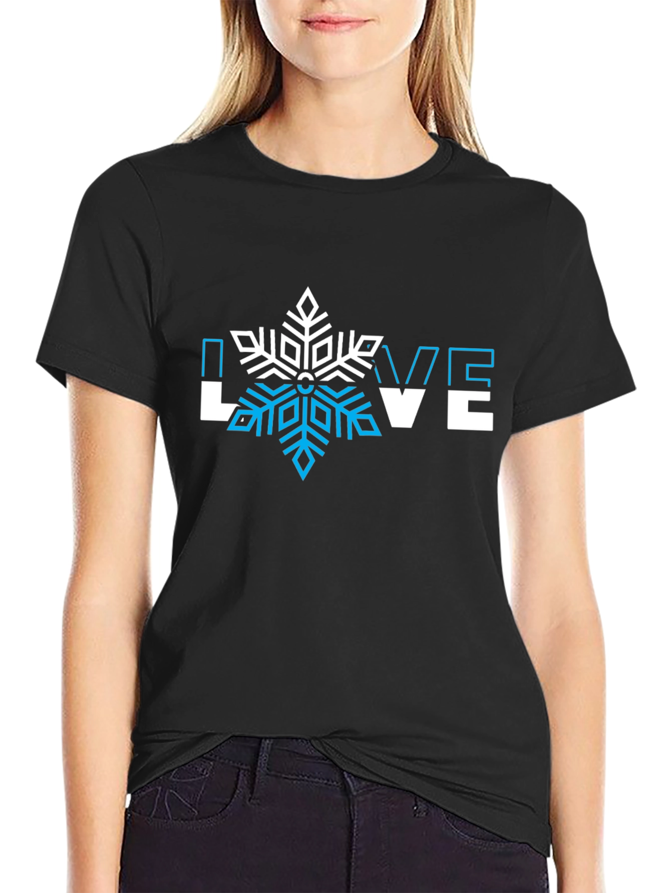 Black Winter Love Snowflake Graphic Tee - Black view 2
