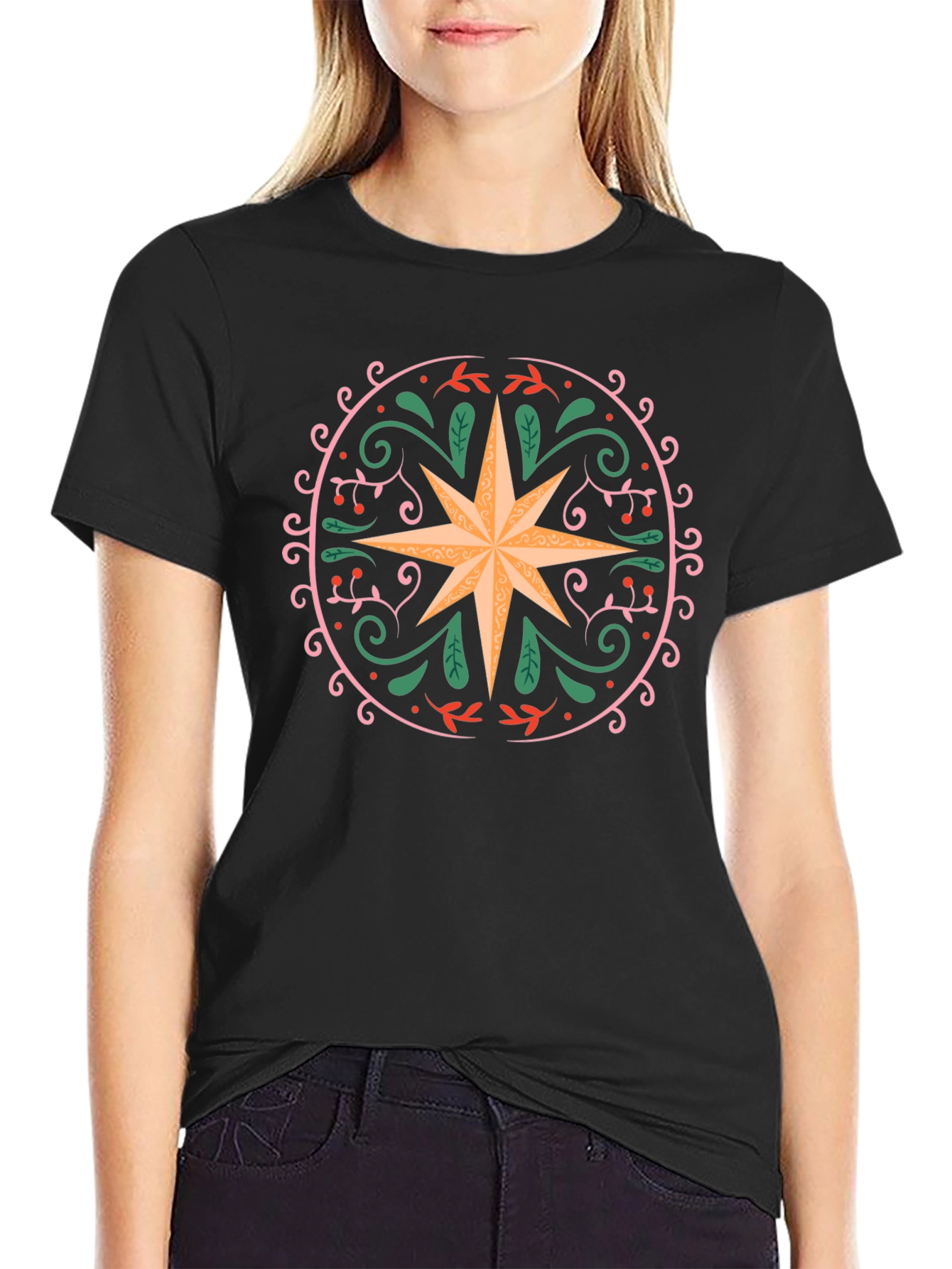 Black Ornate Star Graphic Tee - Black view 2