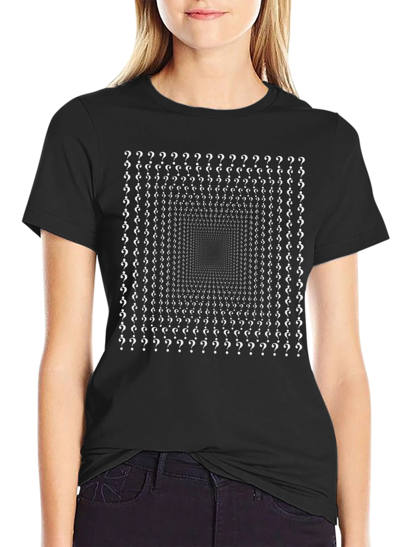 Black Question Mark Optical Illusion Graphic Tee view 2