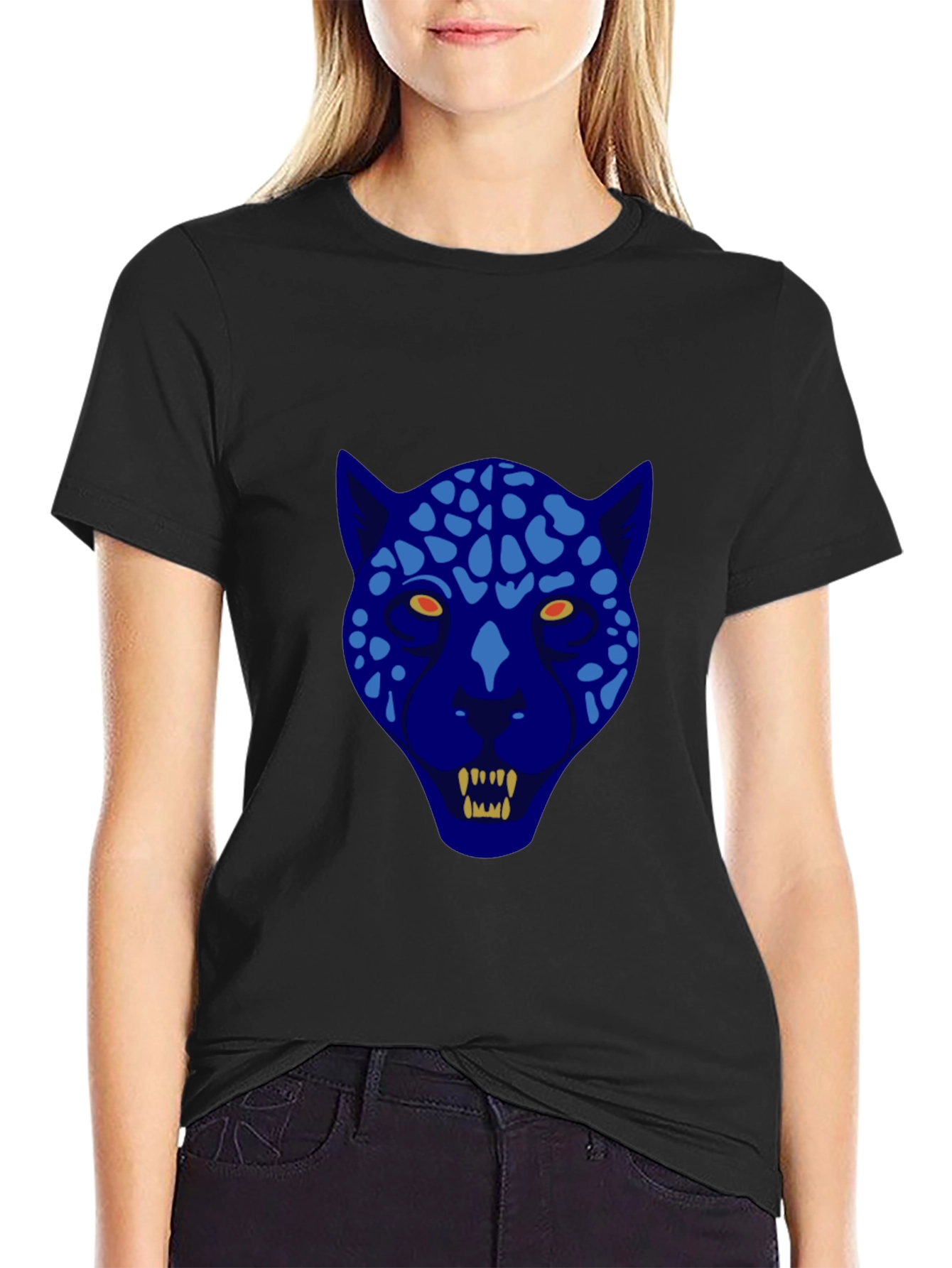 Black Blue Leopard Graphic Tee - Cool Animal Print T-Shirt view 2