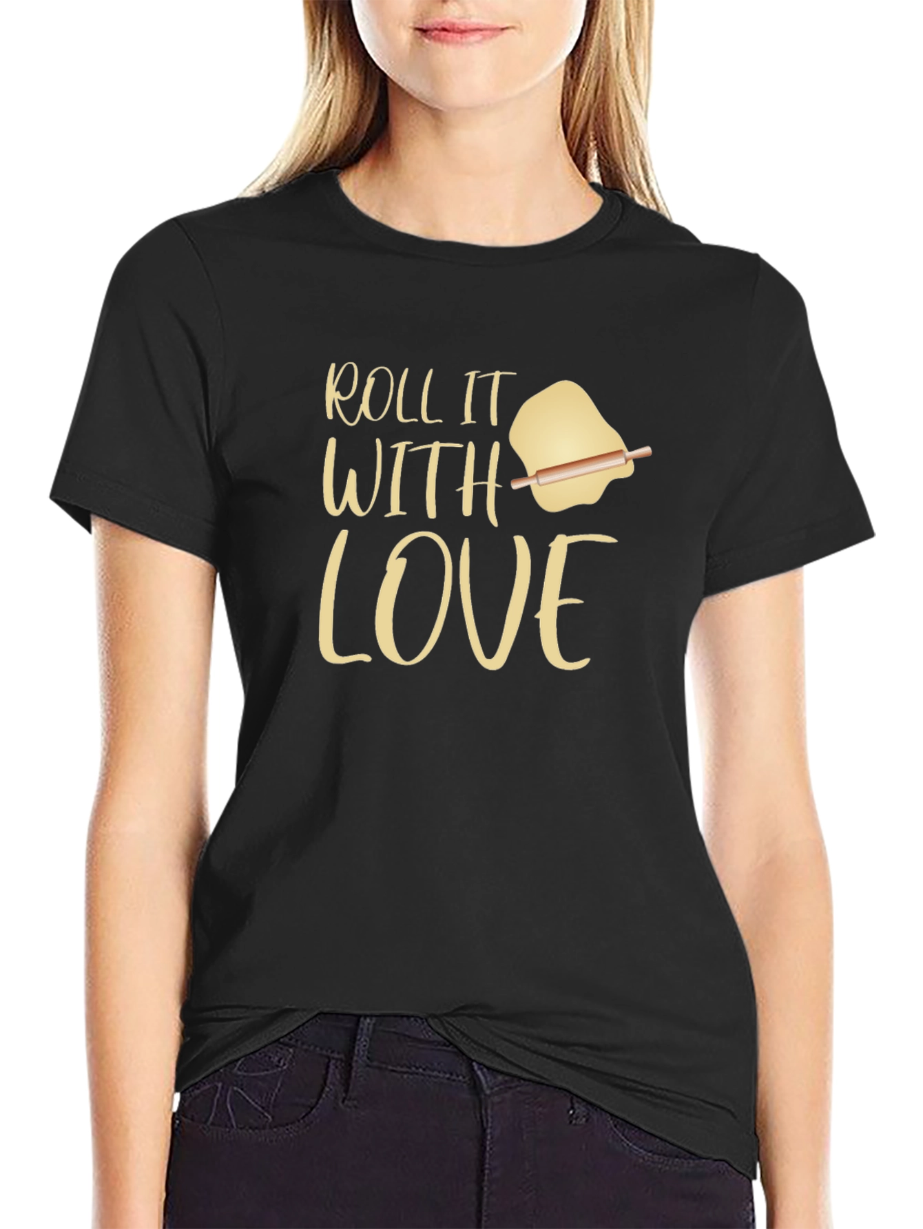 Black Roll It With Love Graphic T-Shirt - Unisex Cooking Tee view 2