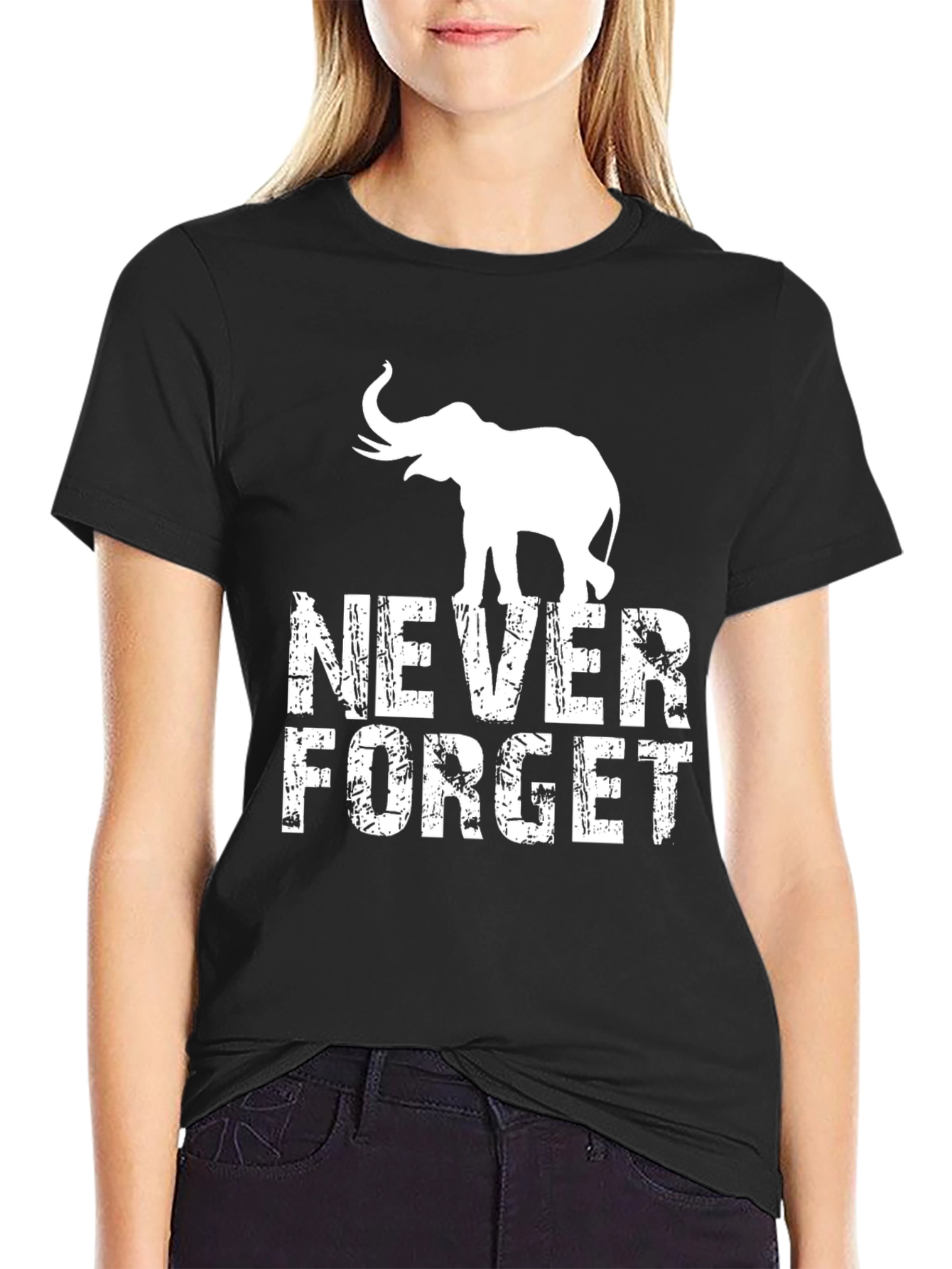 Black Never Forget Elephant Graphic Tee - Black T-Shirt view 2