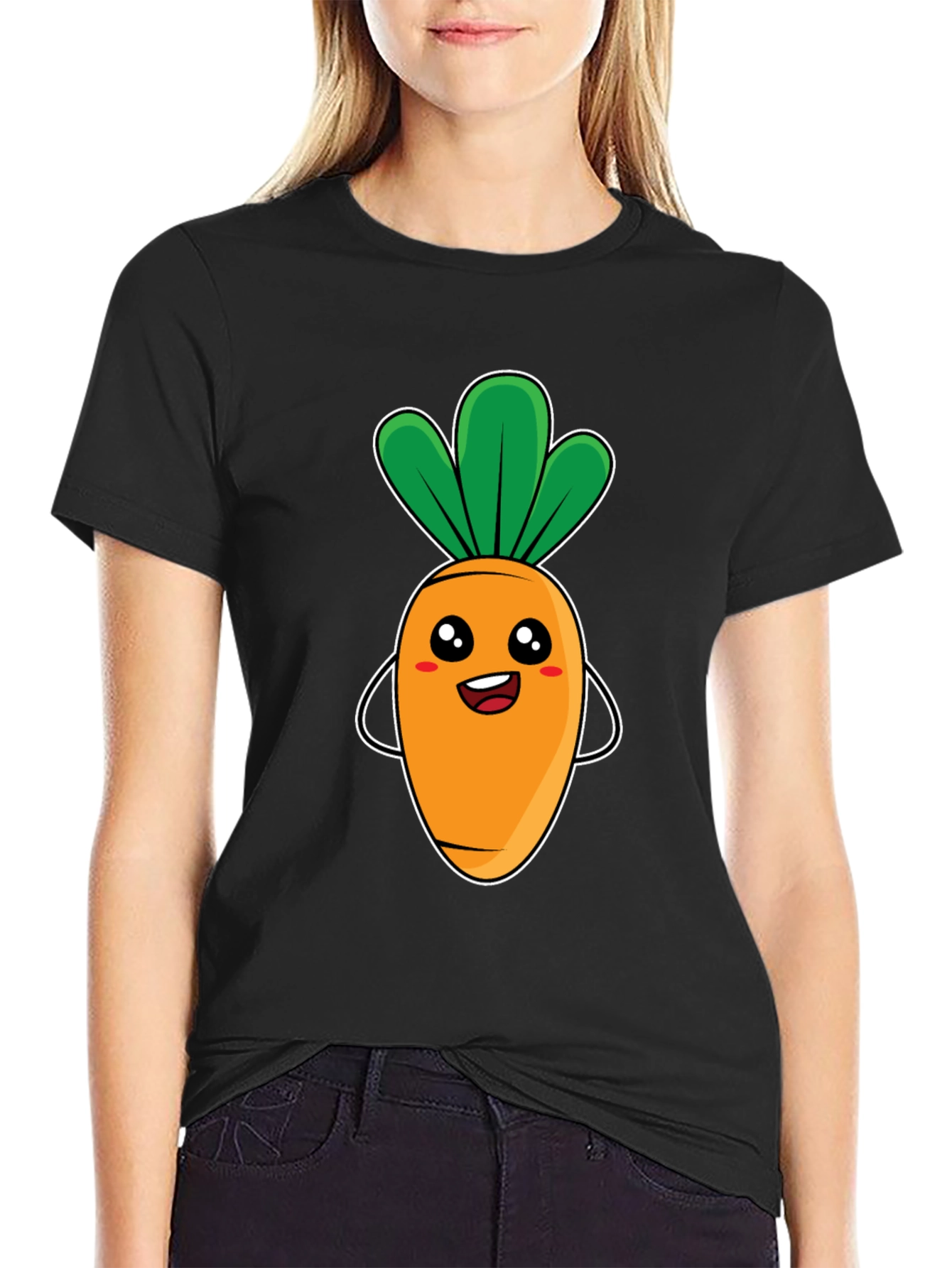 Black Cute Carrot Graphic Tee - Black Unisex T-Shirt view 2