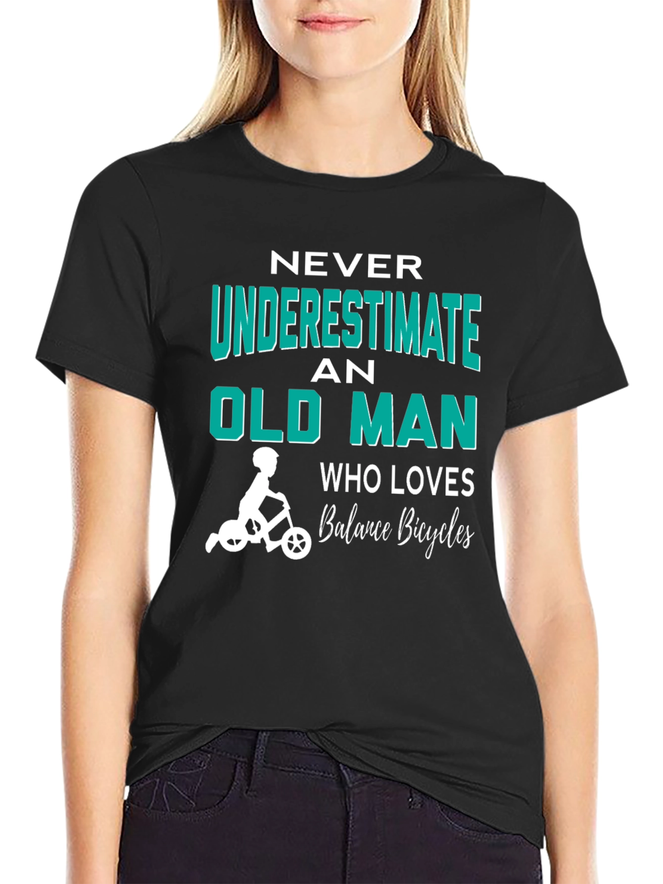 Black Never Underestimate Old Man Balance Bicycles T-Shirt view 2