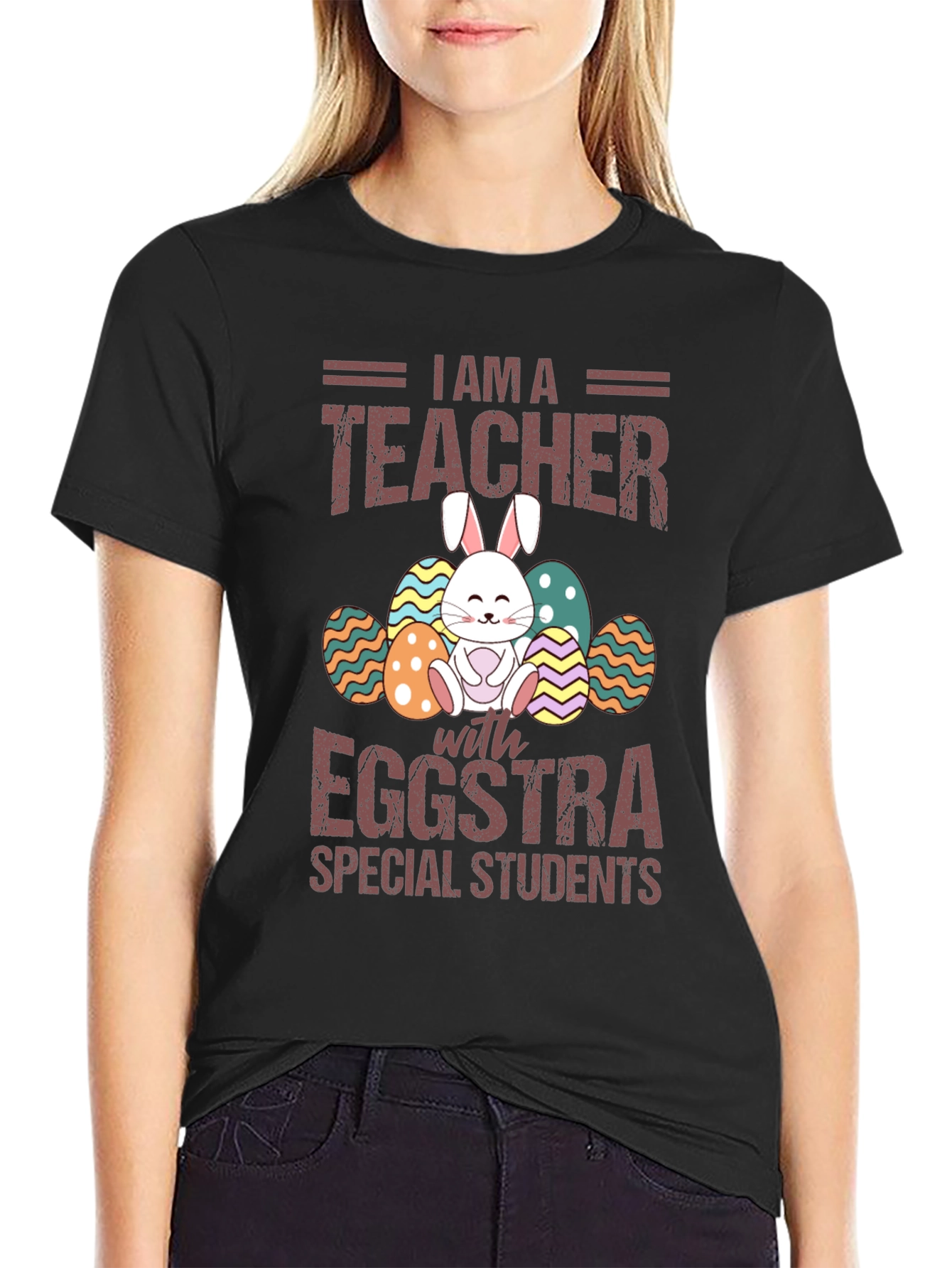 Black I am a Teacher with Eggstra Special Students T-Shirt view 2