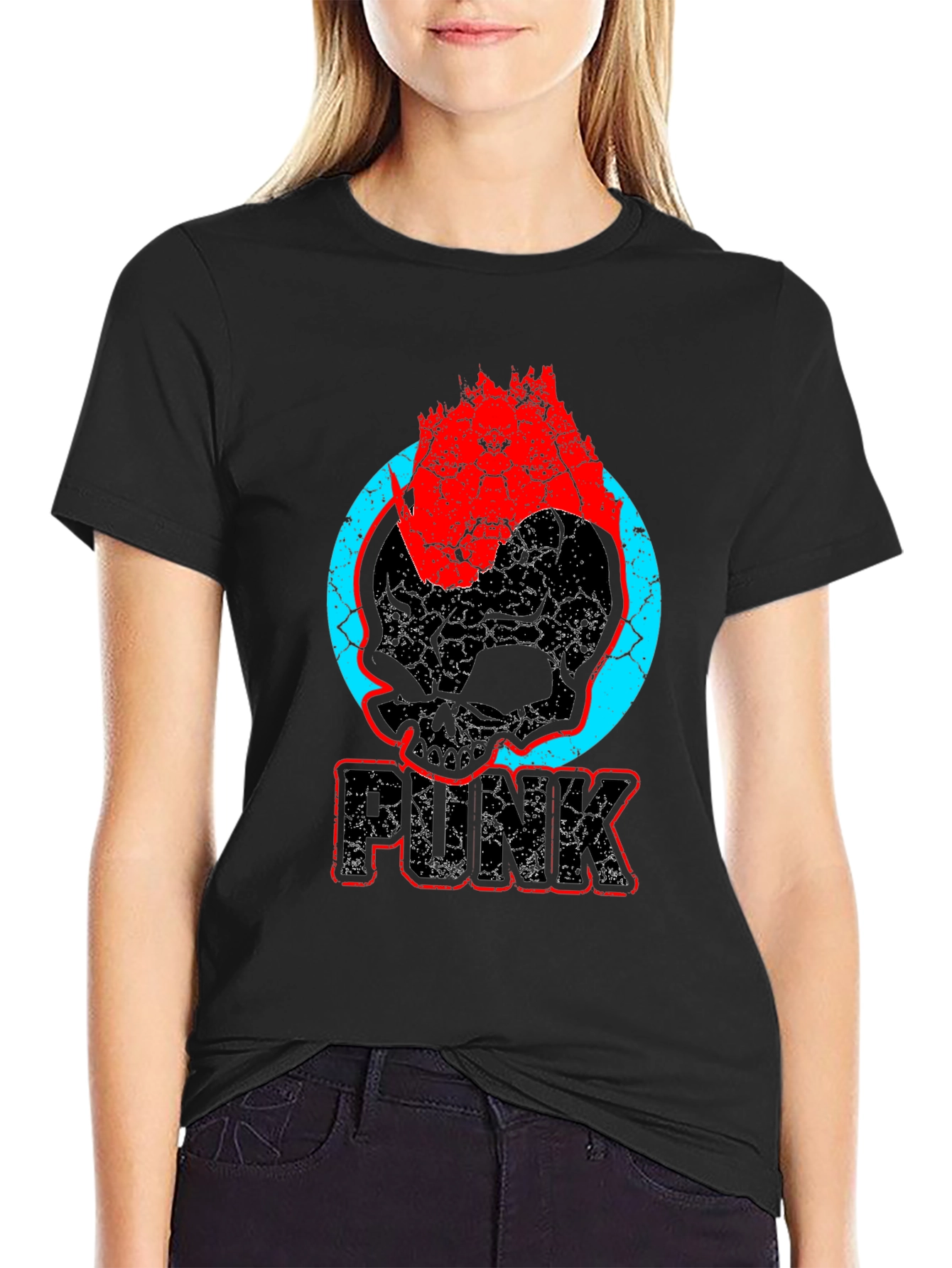Black Punk Skull Graphic T-Shirt - Bold & Edgy Design view 2
