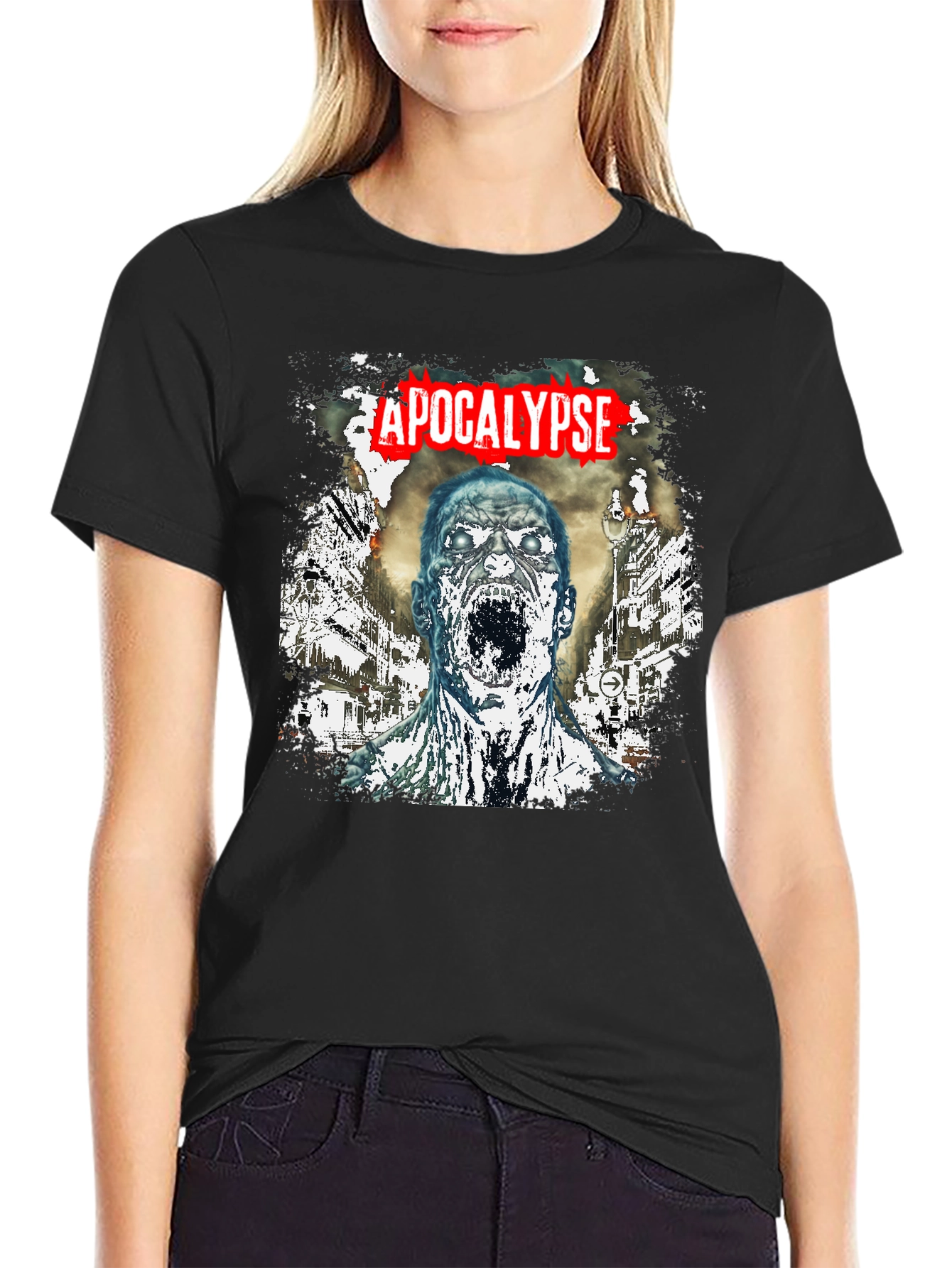 Black Apocalypse Zombie Graphic T-Shirt - Black Cotton Tee view 2