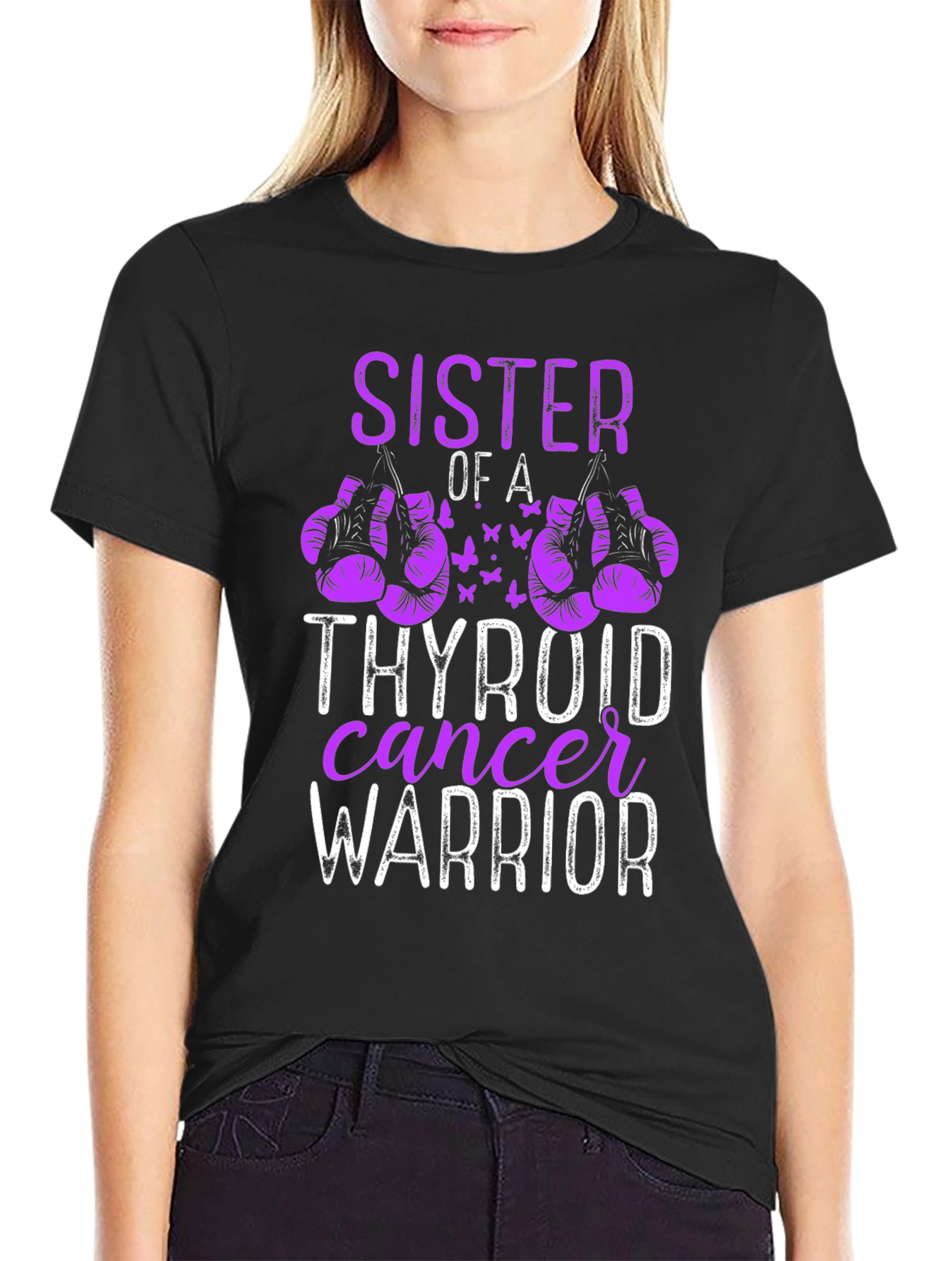 Black Sister of a Thyroid Cancer Warrior T-Shirt view 2
