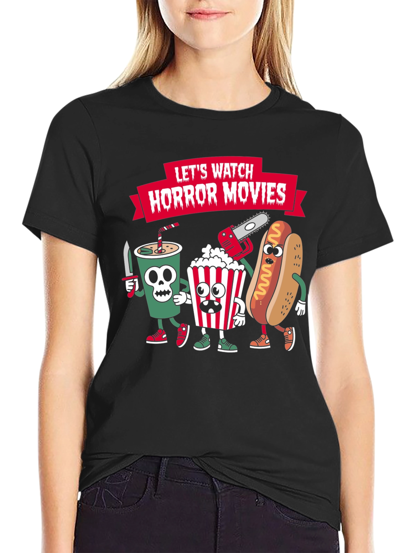 Black Horror Movie Night T-Shirt view 2