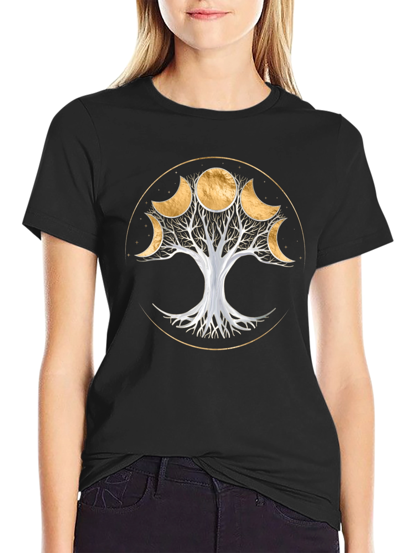 Black Moon Phase Tree T-Shirt - Spiritual Design view 2