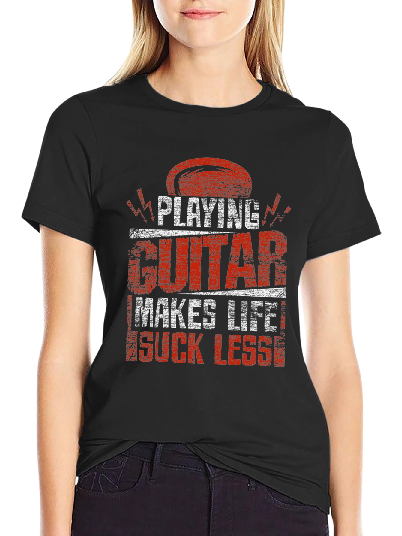 Black Playing Guitar Makes Life Suck Less T-Shirt view 2