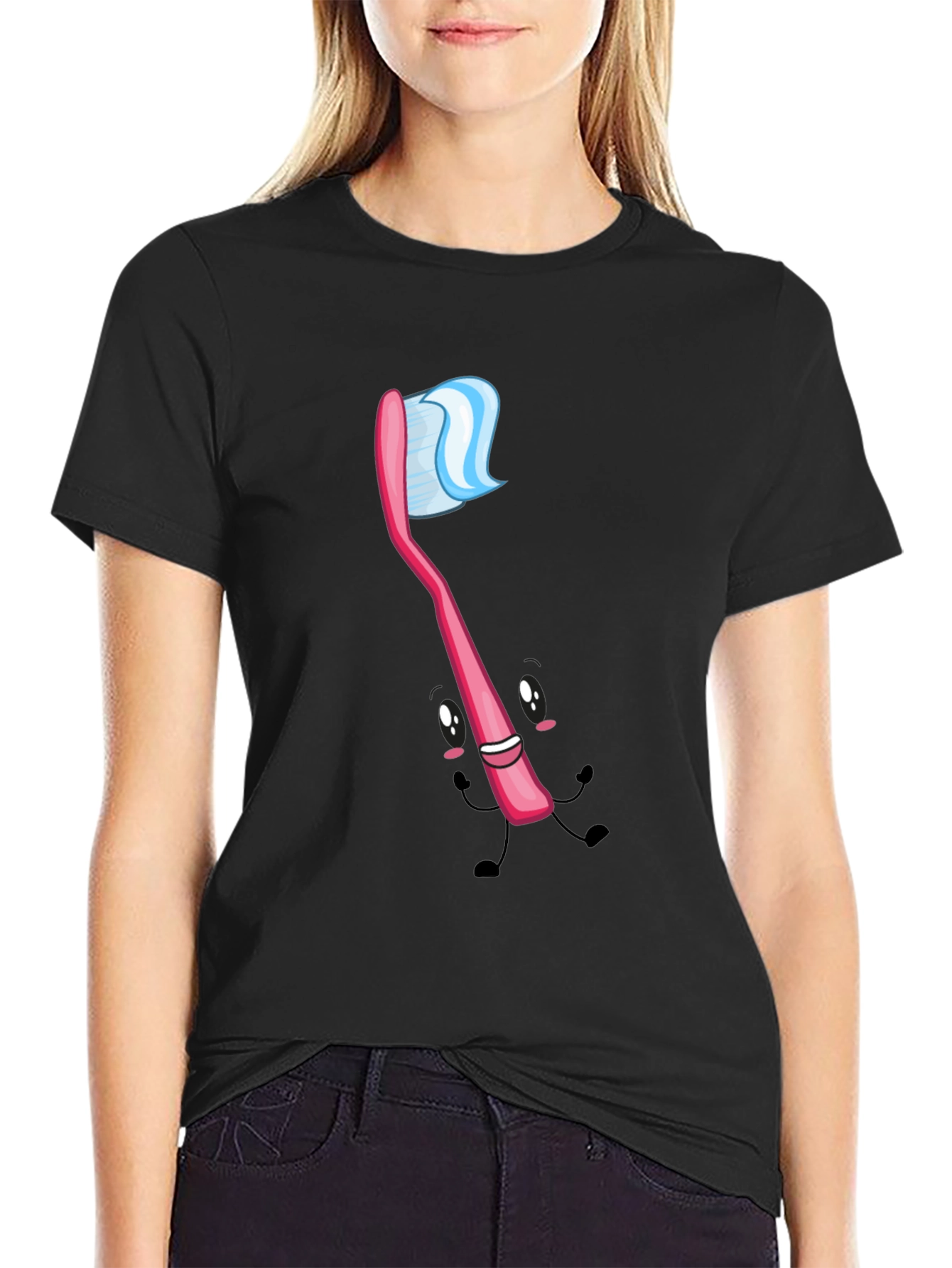Black Fun Toothbrush Graphic Tee - Black Cotton Blend view 2