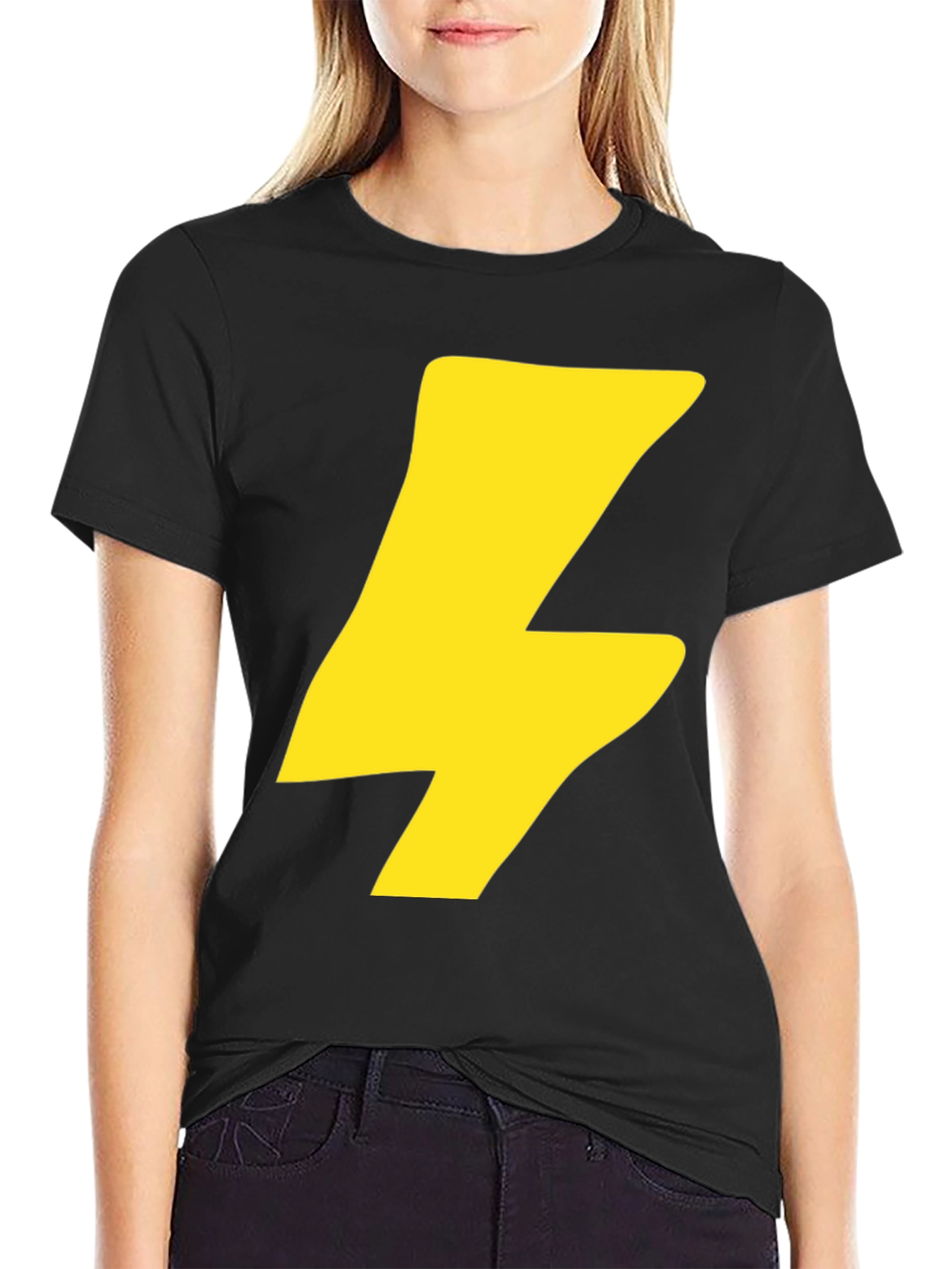 Black Flash Bolt Graphic Tee - Black Cotton Crew Neck T-Shirt view 2