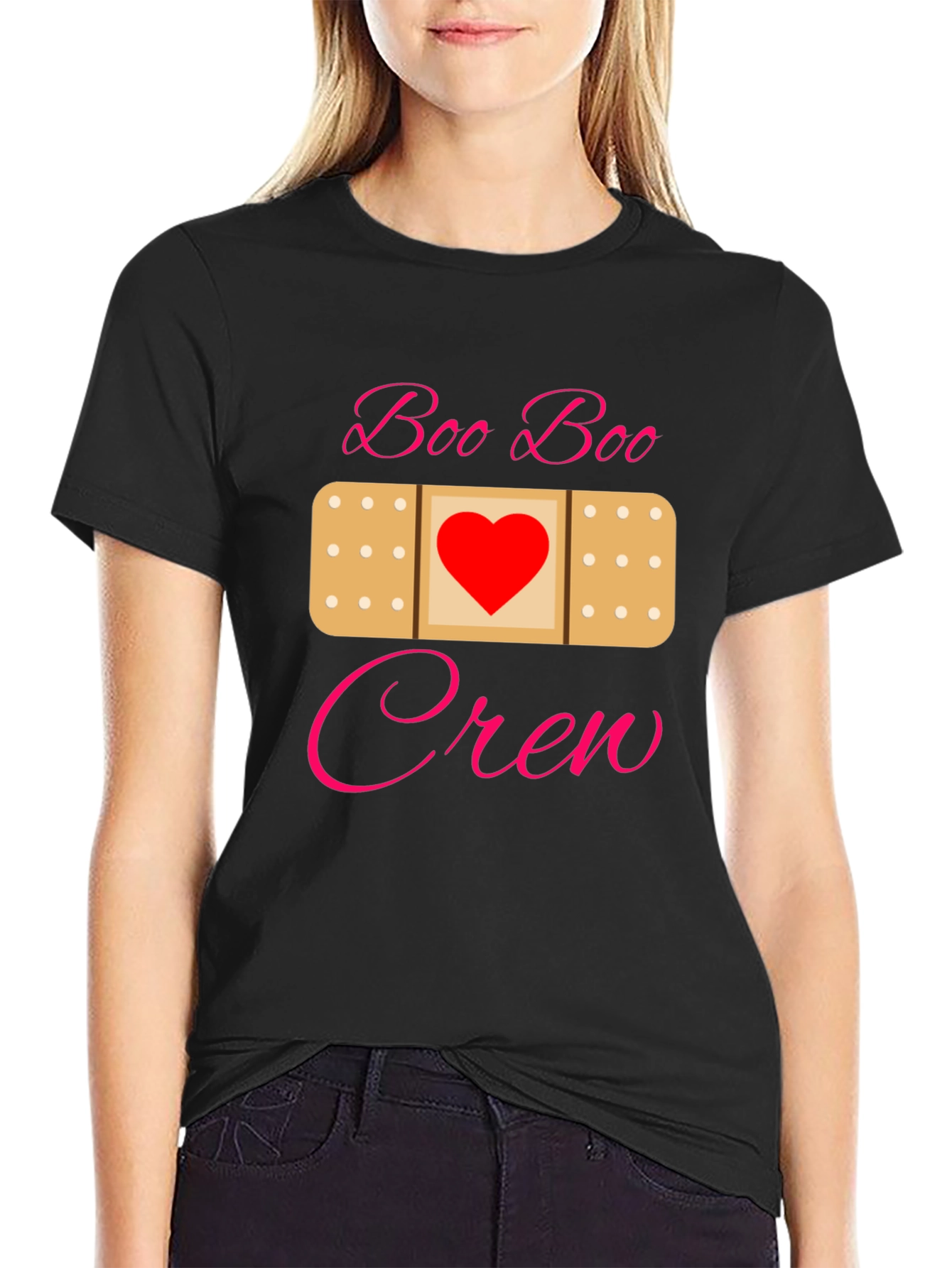 Black Boo Boo Crew Bandage Heart T-Shirt view 2