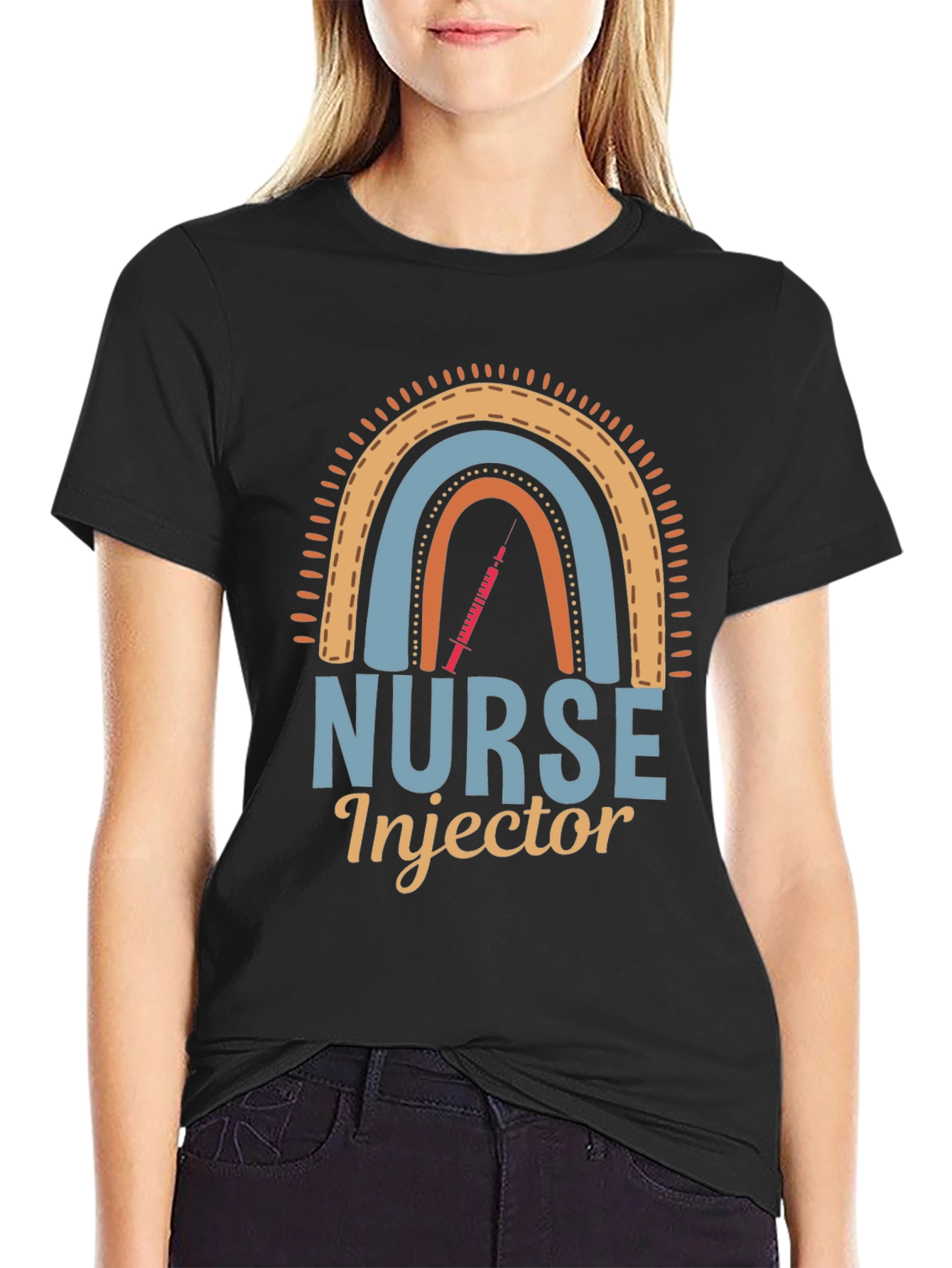 Black Nurse Injector Rainbow Graphic Tee view 2