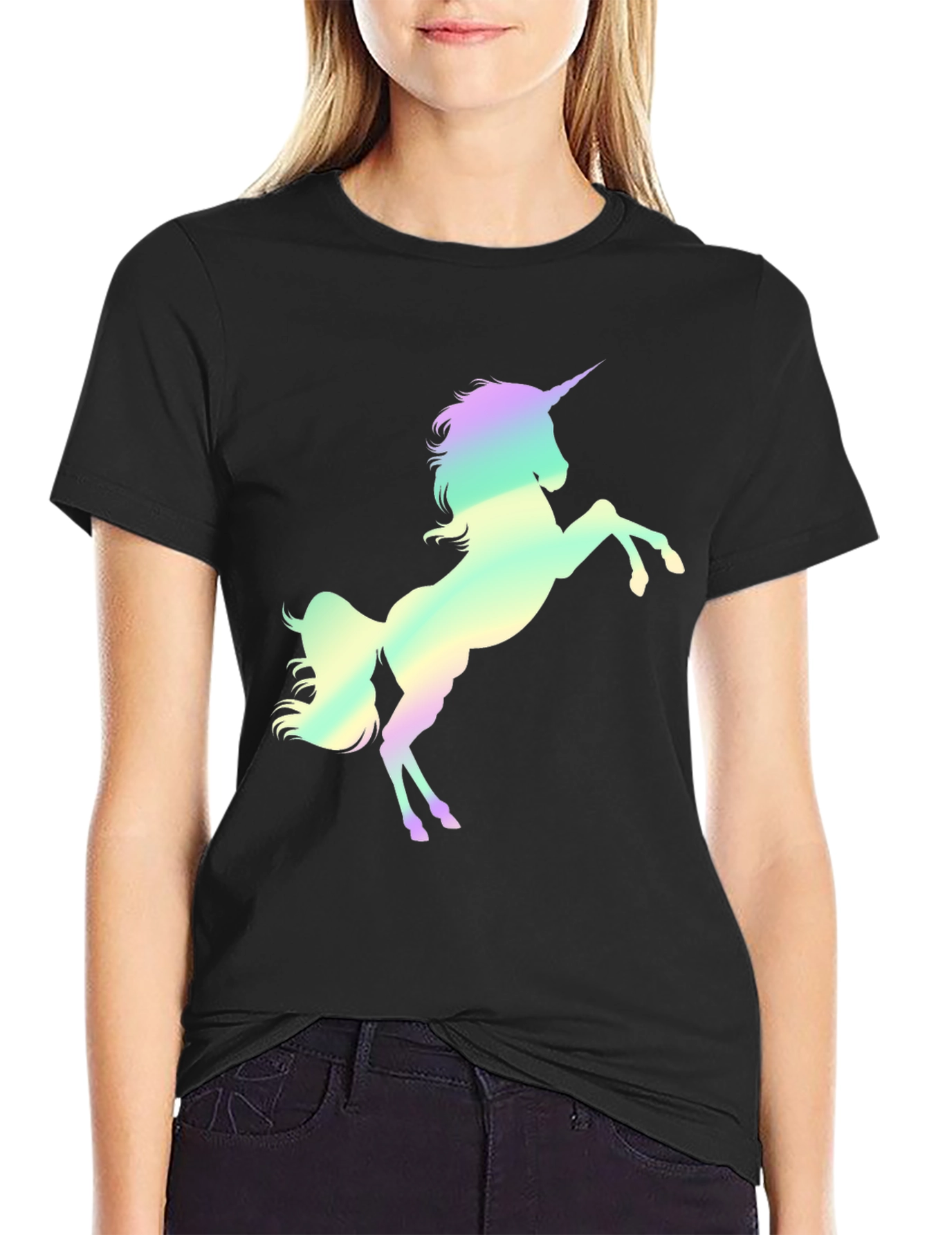 Black Unicorn Graphic Print Black T-Shirt view 2
