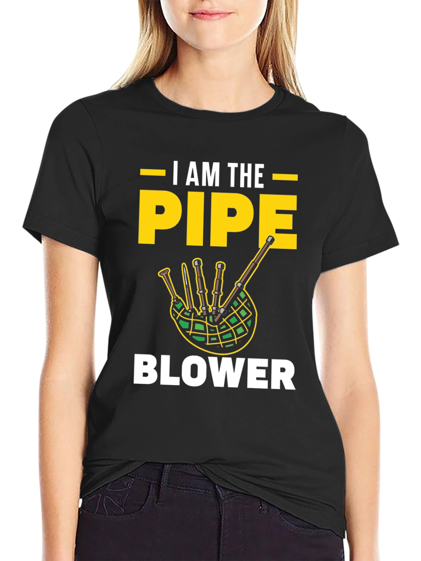 Black I AM THE PIPE BLOWER Graphic T-Shirt view 2