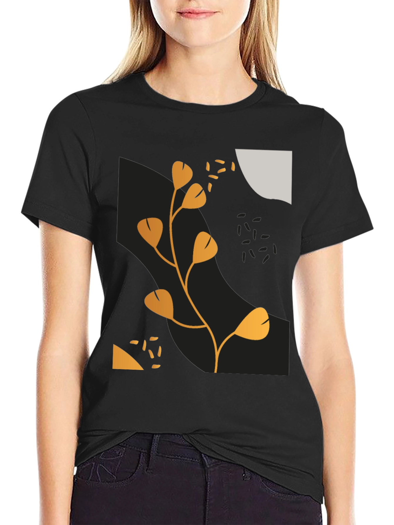 Black Modern Abstract Graphic Print Black T-Shirt view 2