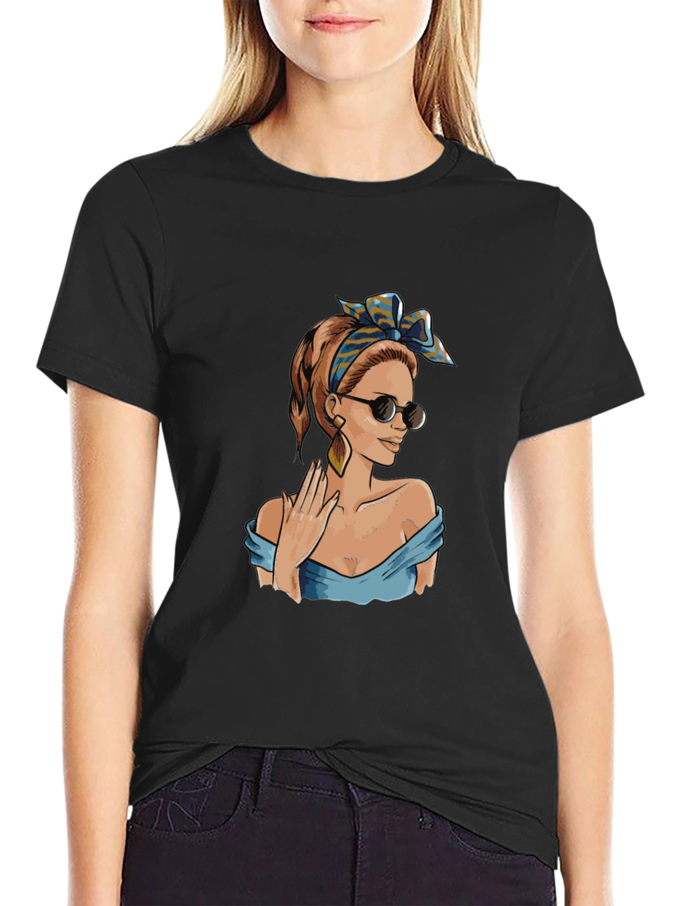 Black Retro Pin-Up Girl Graphic Black T-Shirt view 2