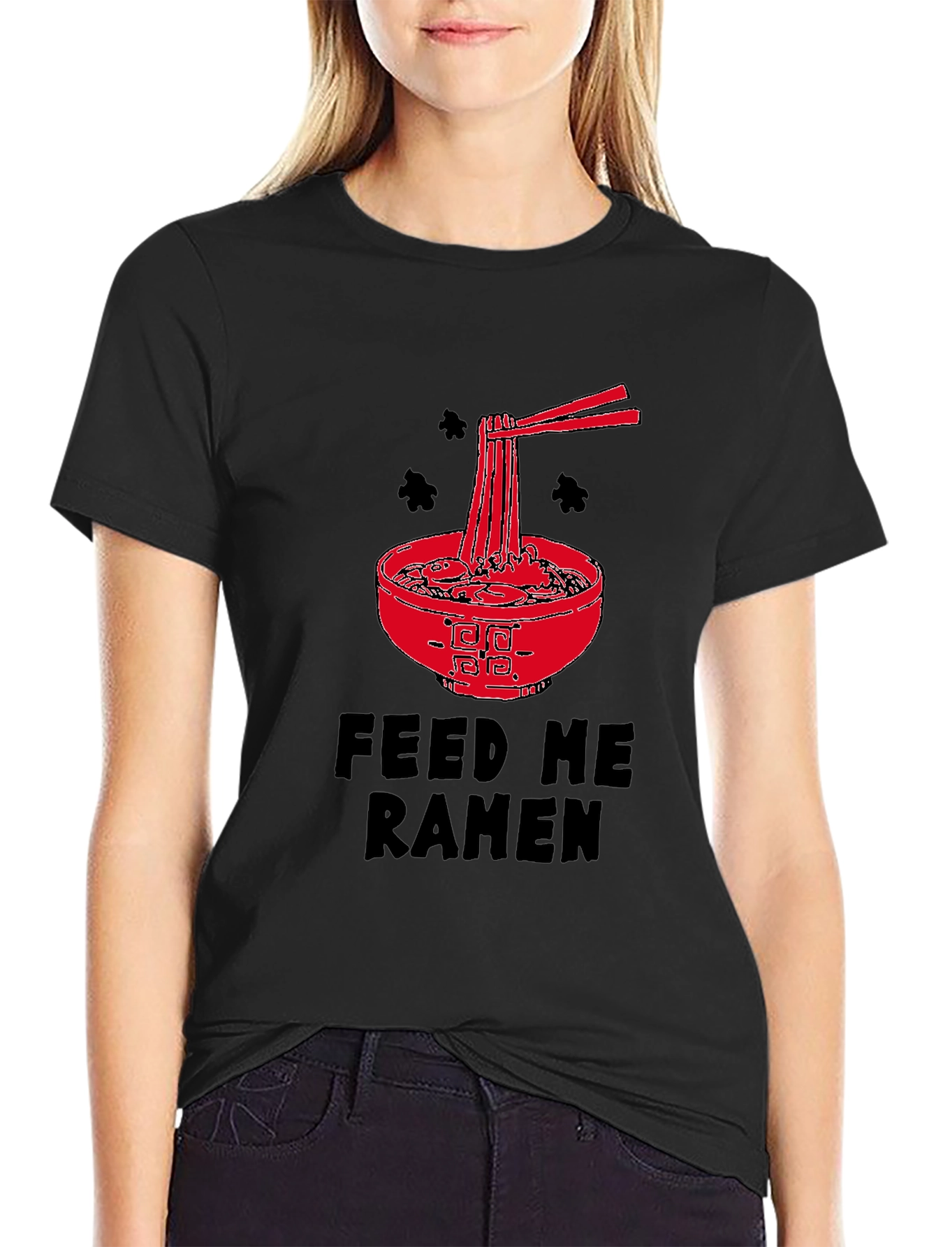 Black Feed Me Ramen Graphic Tee - Black Cotton T-Shirt view 2