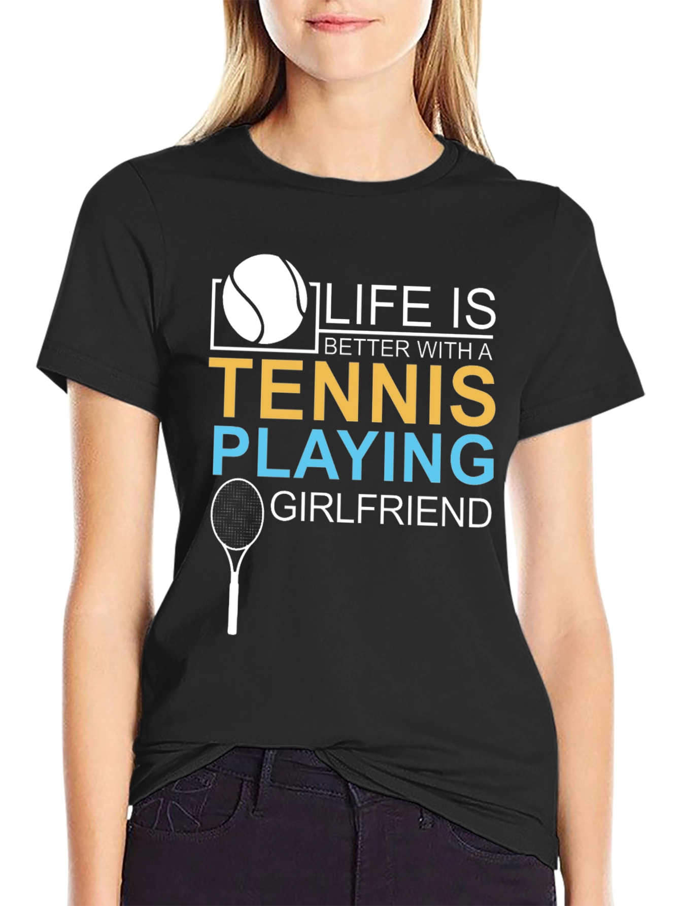 Black Tennis Playing Girlfriend T-Shirt view 2