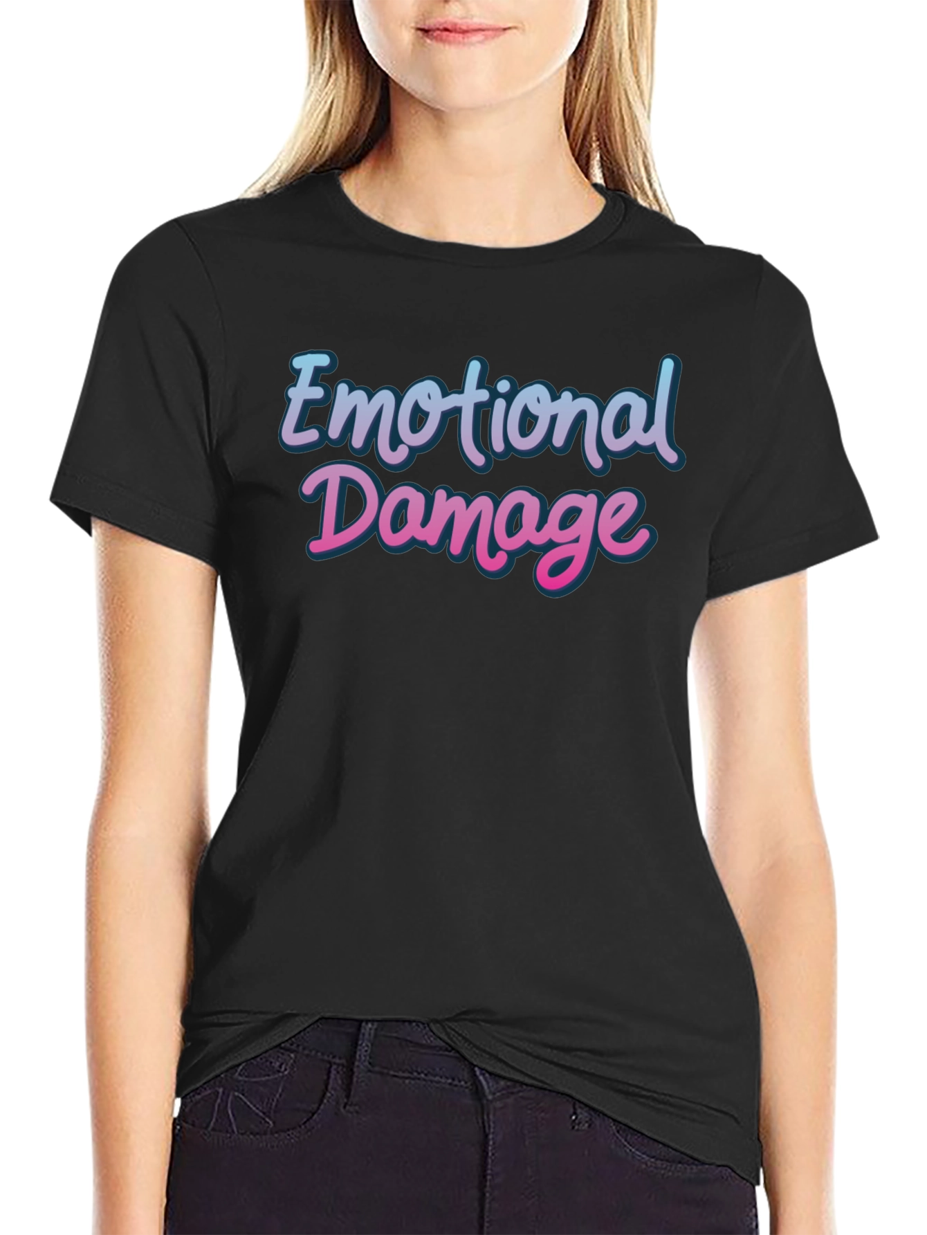 Black Emotional Damage T-Shirt - Trendy Graphic Tee view 2