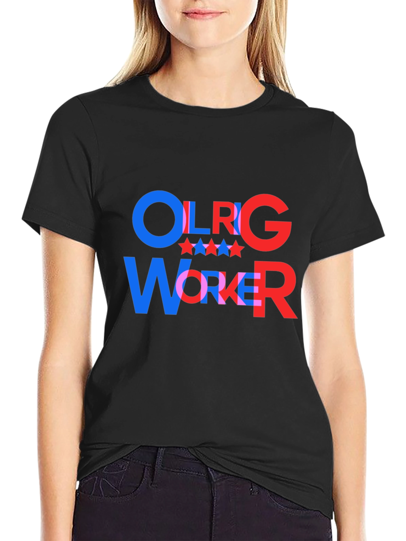 Black OLRG Worker Graphic T-Shirt - Patriotic Style view 2