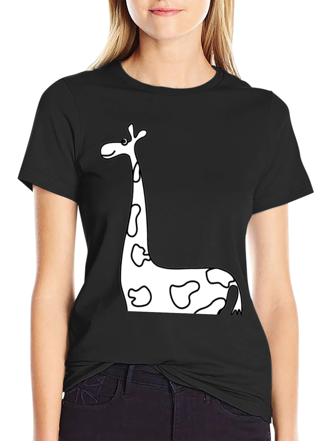 Black Black Giraffe Print T-Shirt view 2