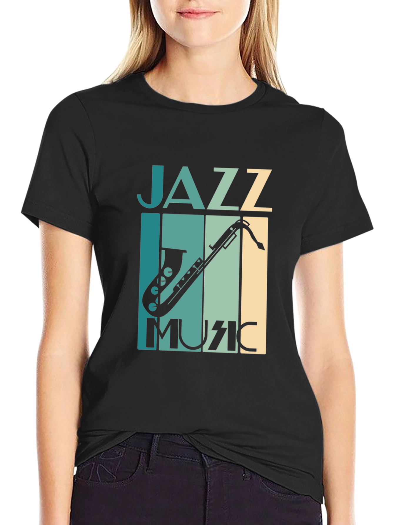 Black Jazz Music Graphic Tee - Black Saxophone T-Shirt view 2