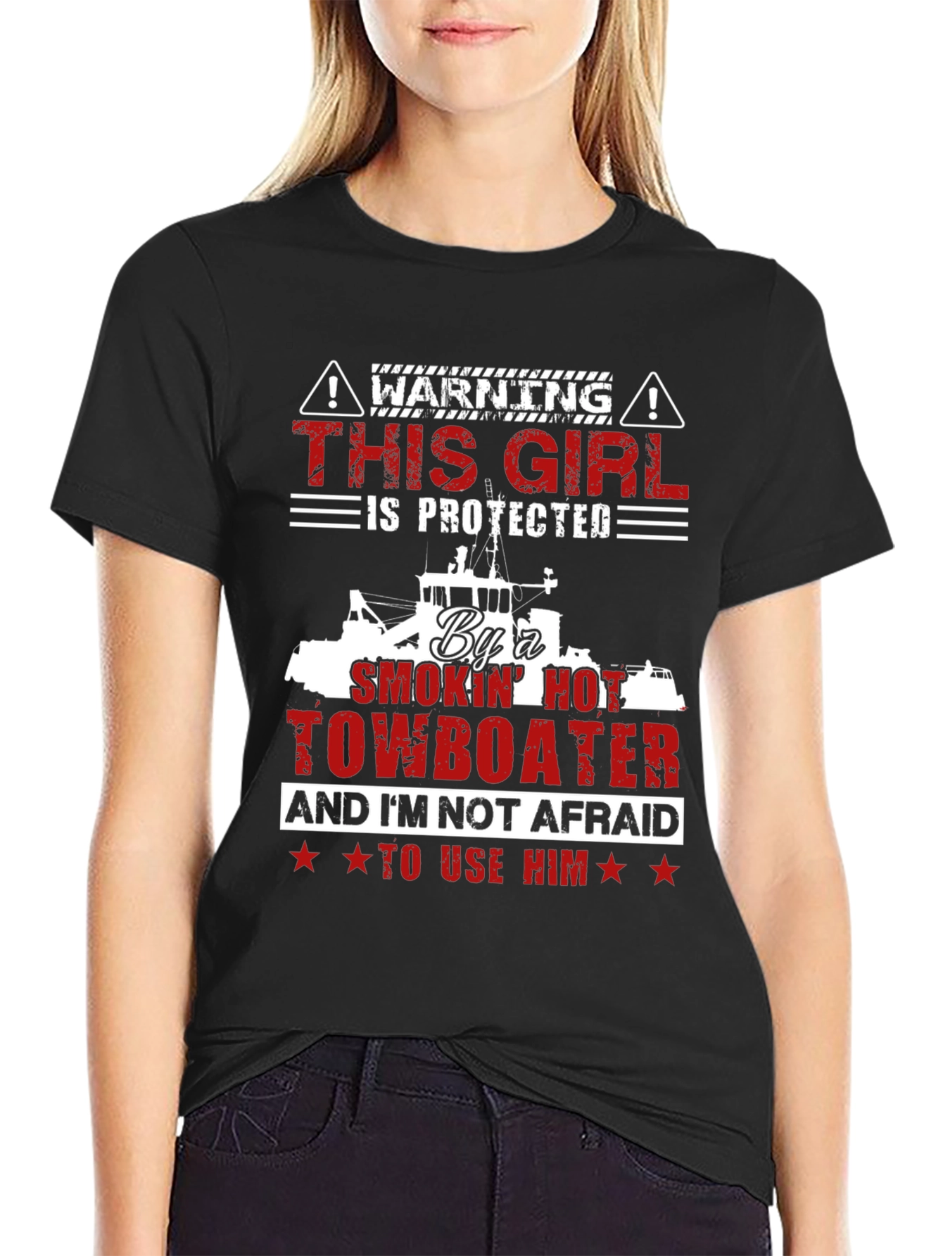 Black Protected by a Smokin' Hot Towboater T-Shirt view 2