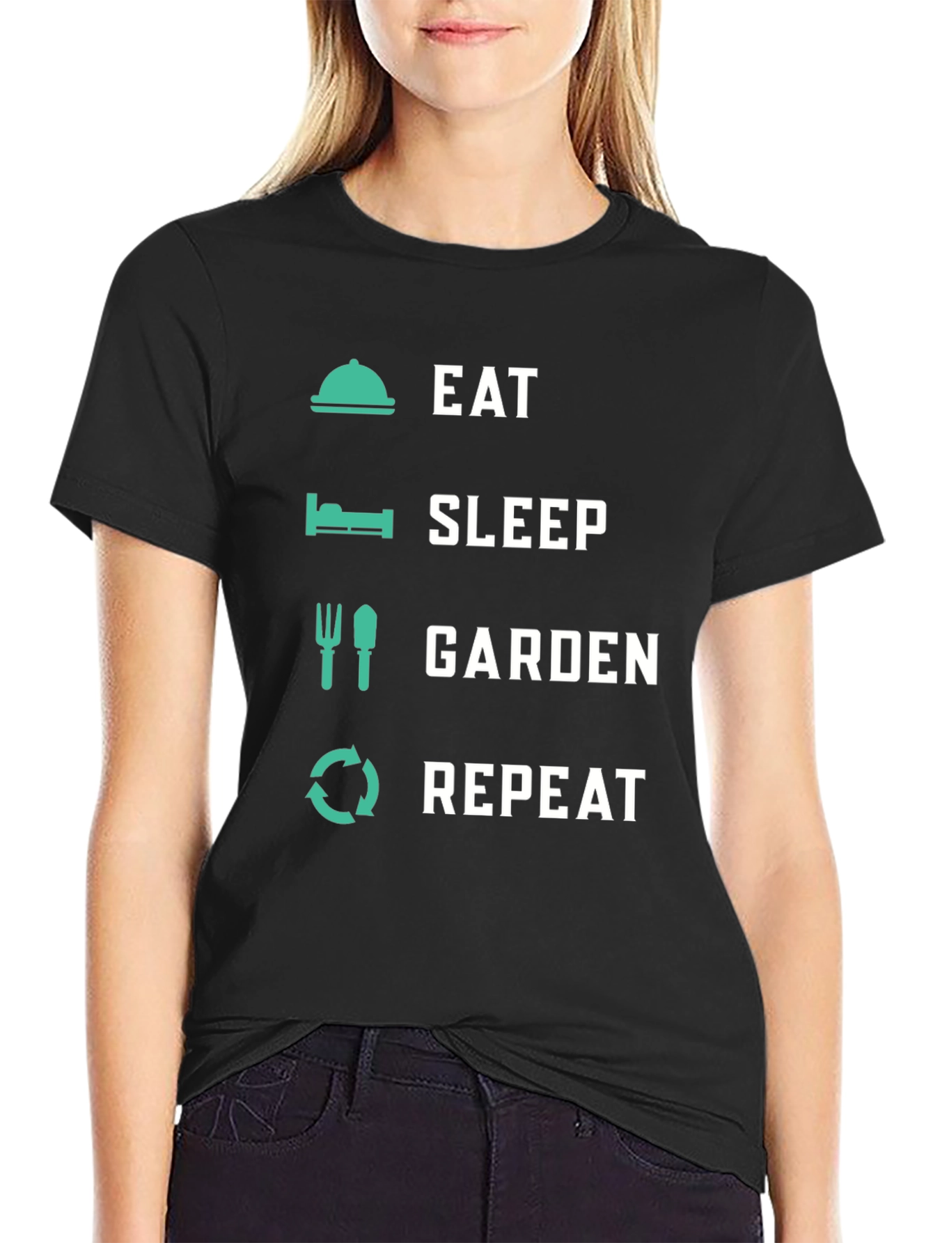 Black Eat Sleep Garden Repeat - Novelty Graphic T-Shirt view 2