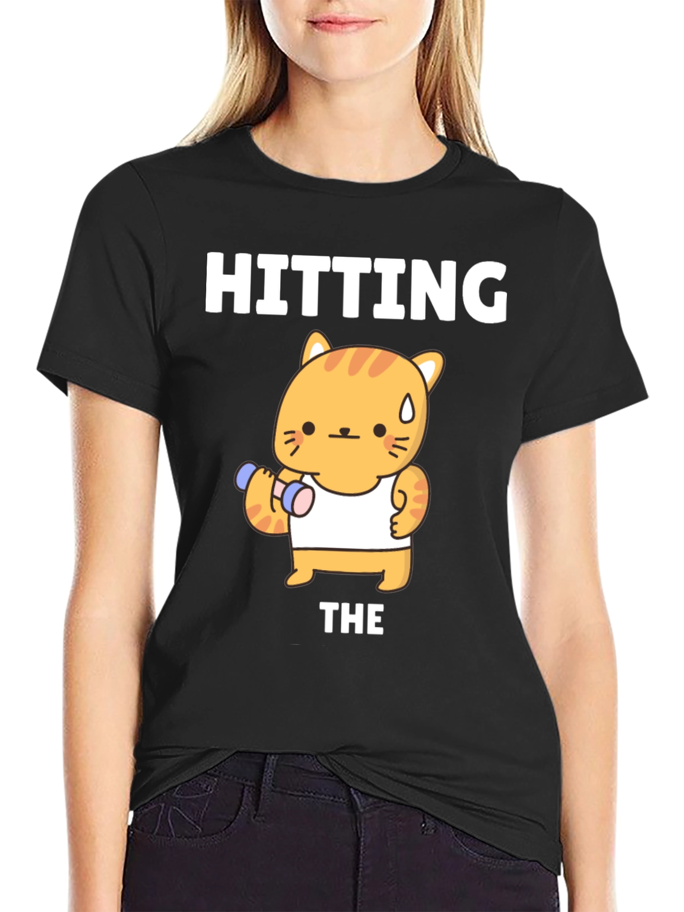 Black Hitting The Gym Cat Black T-Shirt view 2