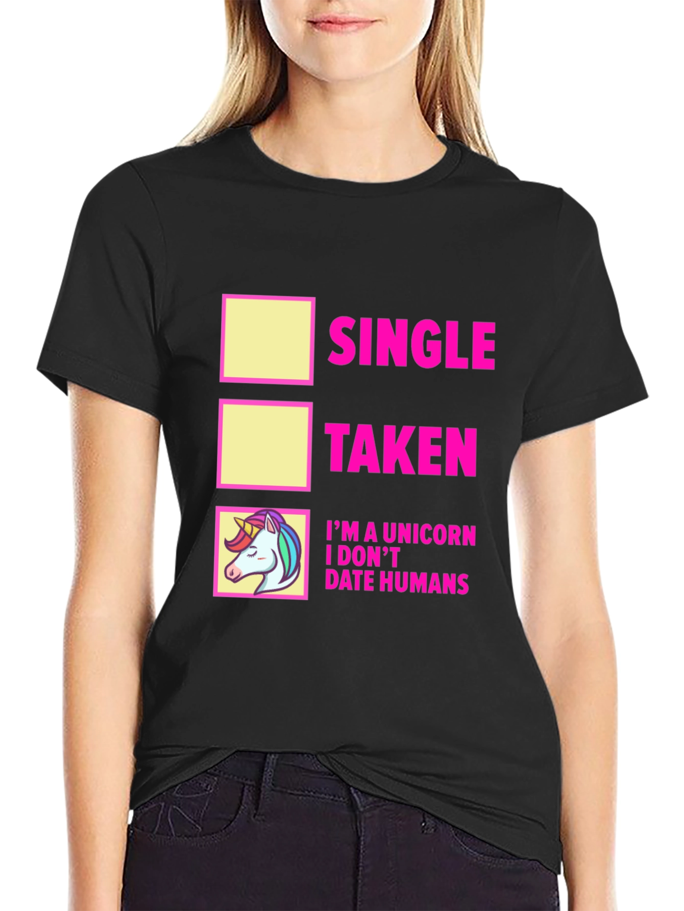 Black Single Taken Unicorn T-Shirt - Funny Dating Humor Tee view 2