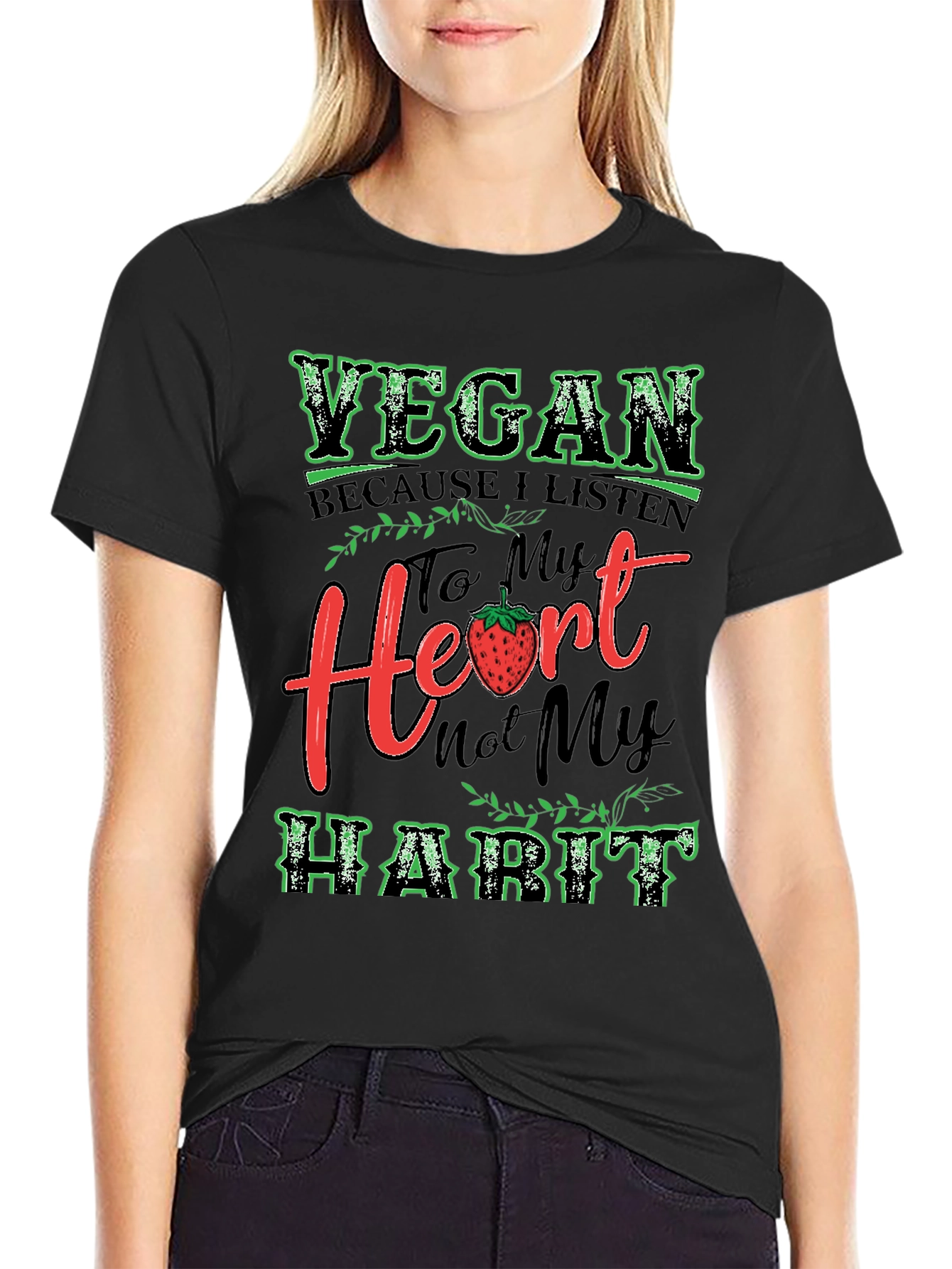 Black Vegan Heart Habit T-Shirt view 2