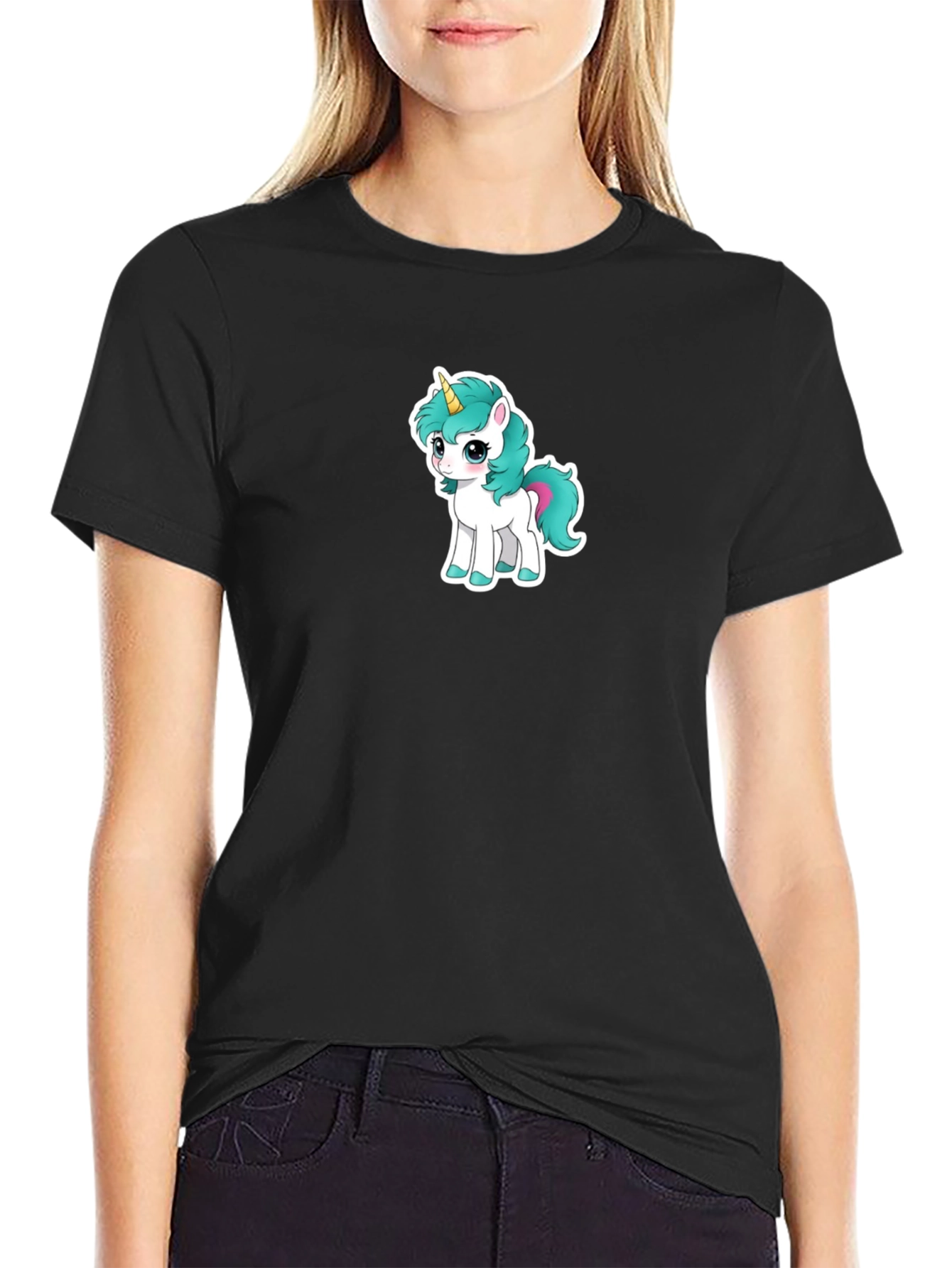 Black Cute Unicorn Graphic Tee - Black T-Shirt view 2