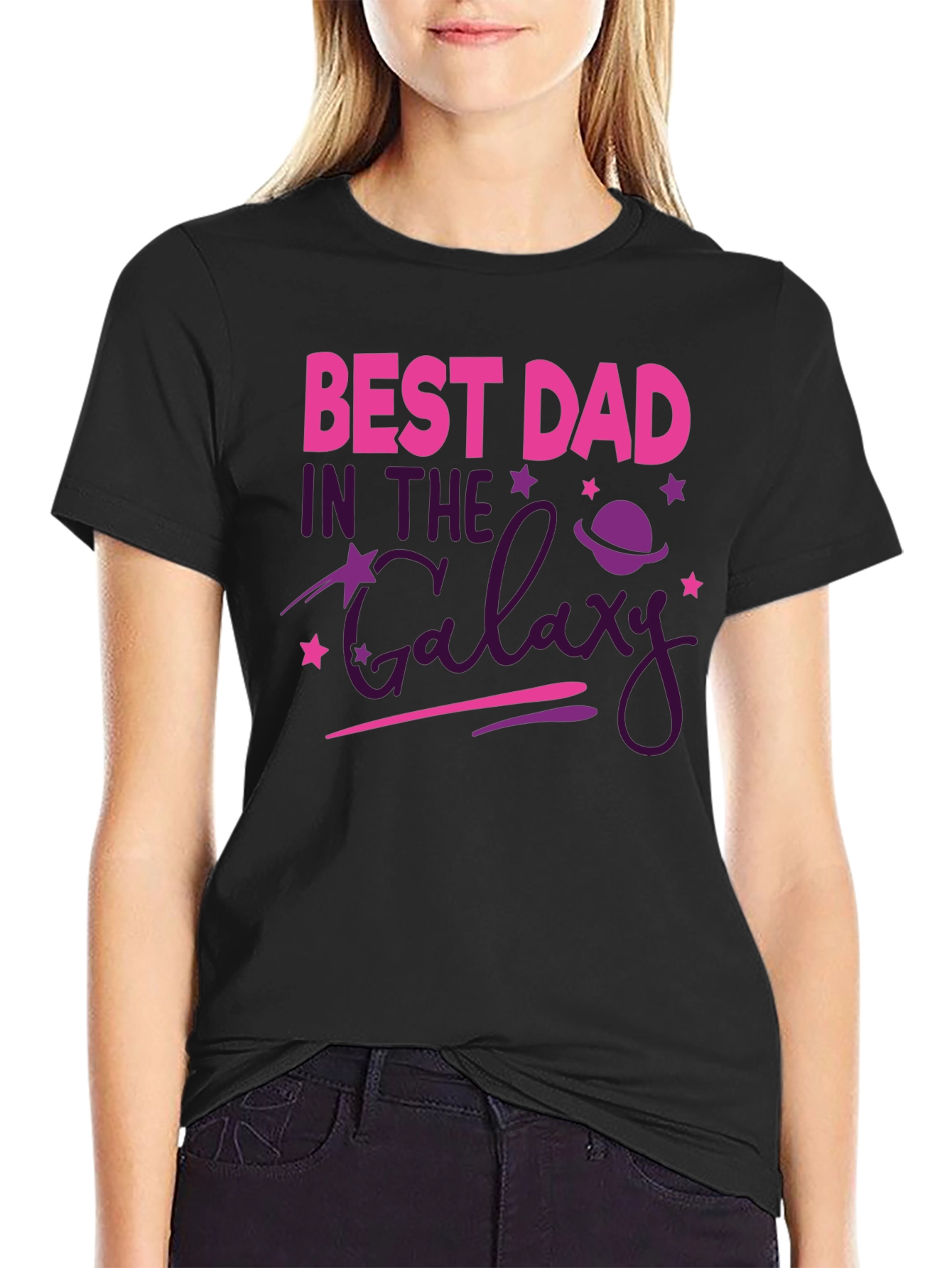 Black Best Dad In The Galaxy Graphic Tee view 2