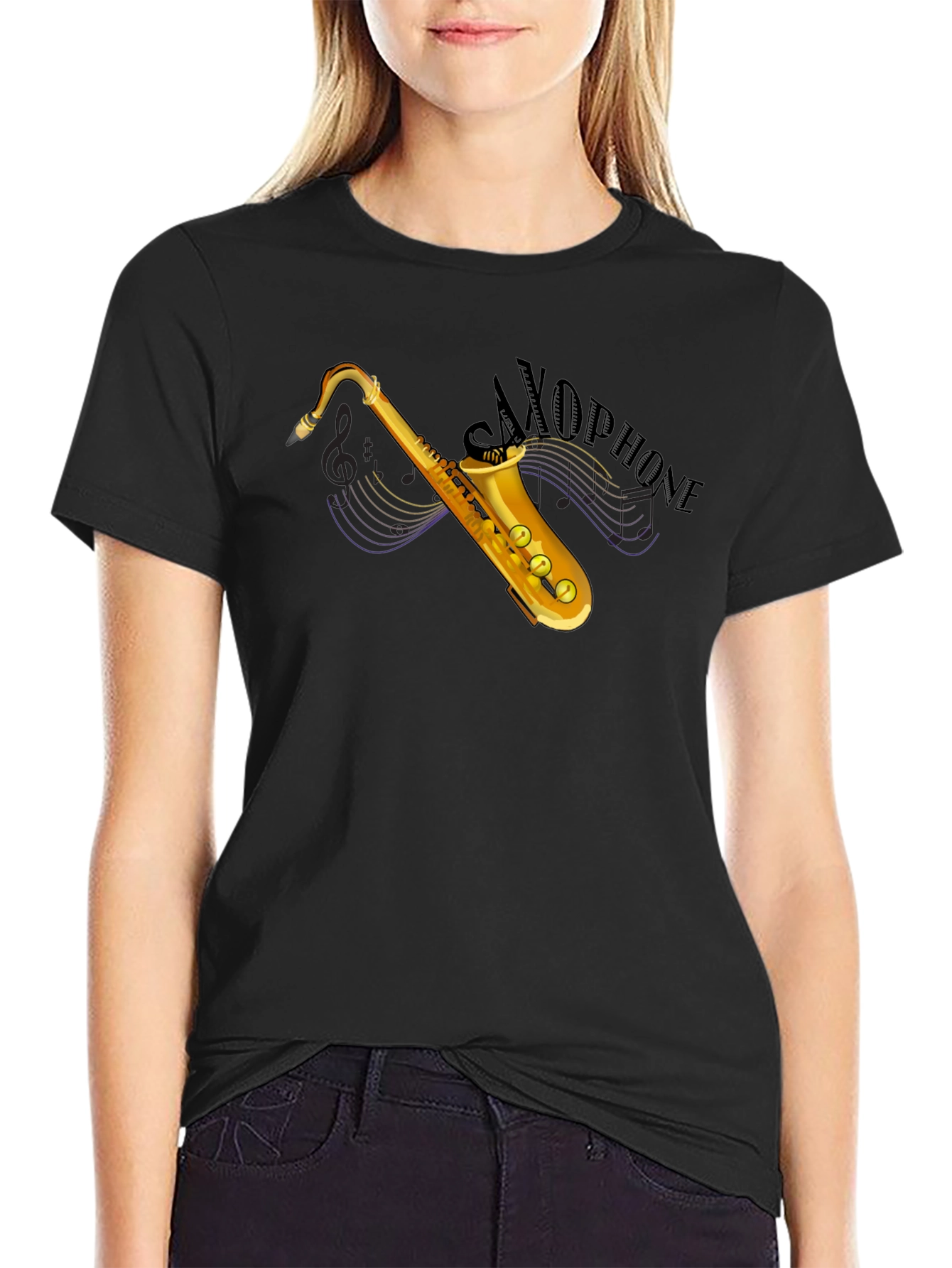 Black Saxophone Graphic T-Shirt - Music Lover Tee view 2