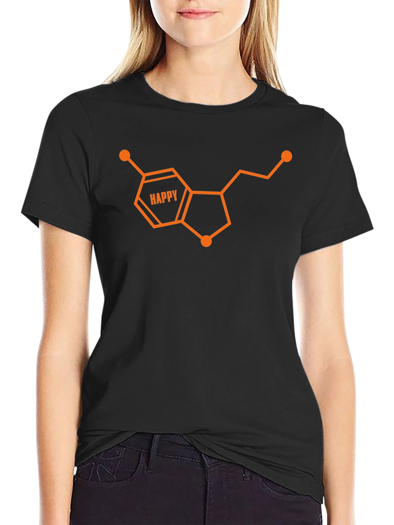Black Happy Serotonin Molecule Graphic Tee - Black view 2