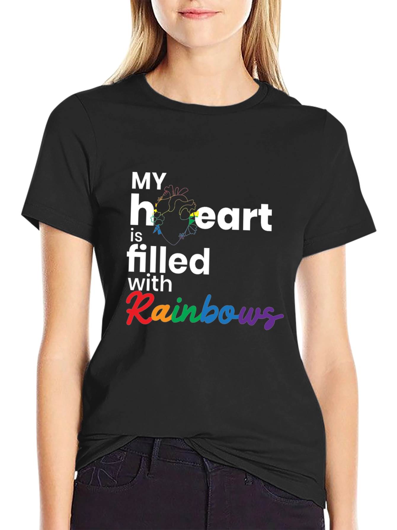 Black Rainbow Heart Filled T-Shirt view 2