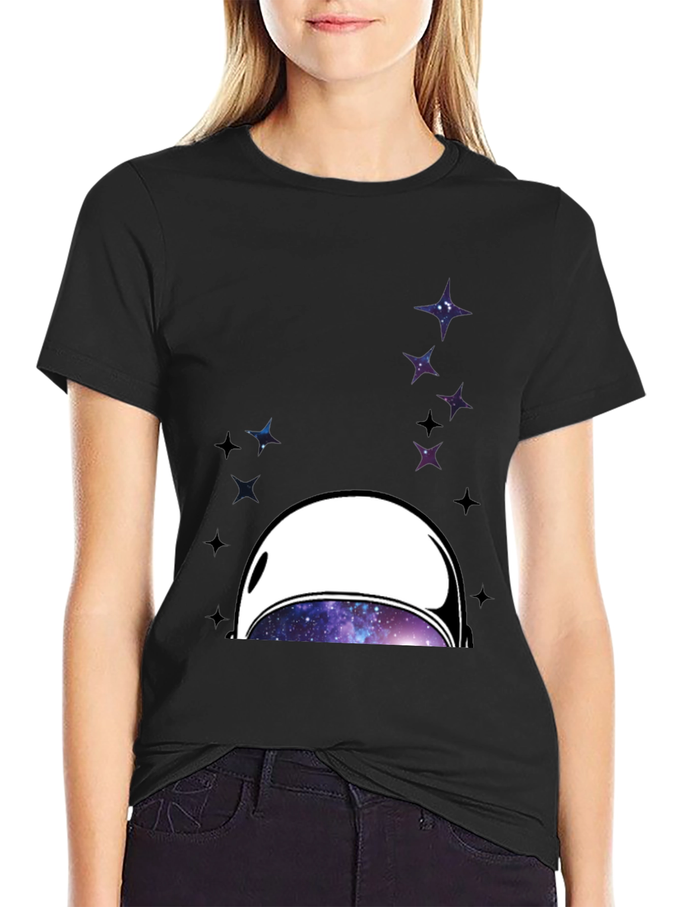 Black Astronaut Helmet Graphic T-Shirt - Space Galaxy Design view 2