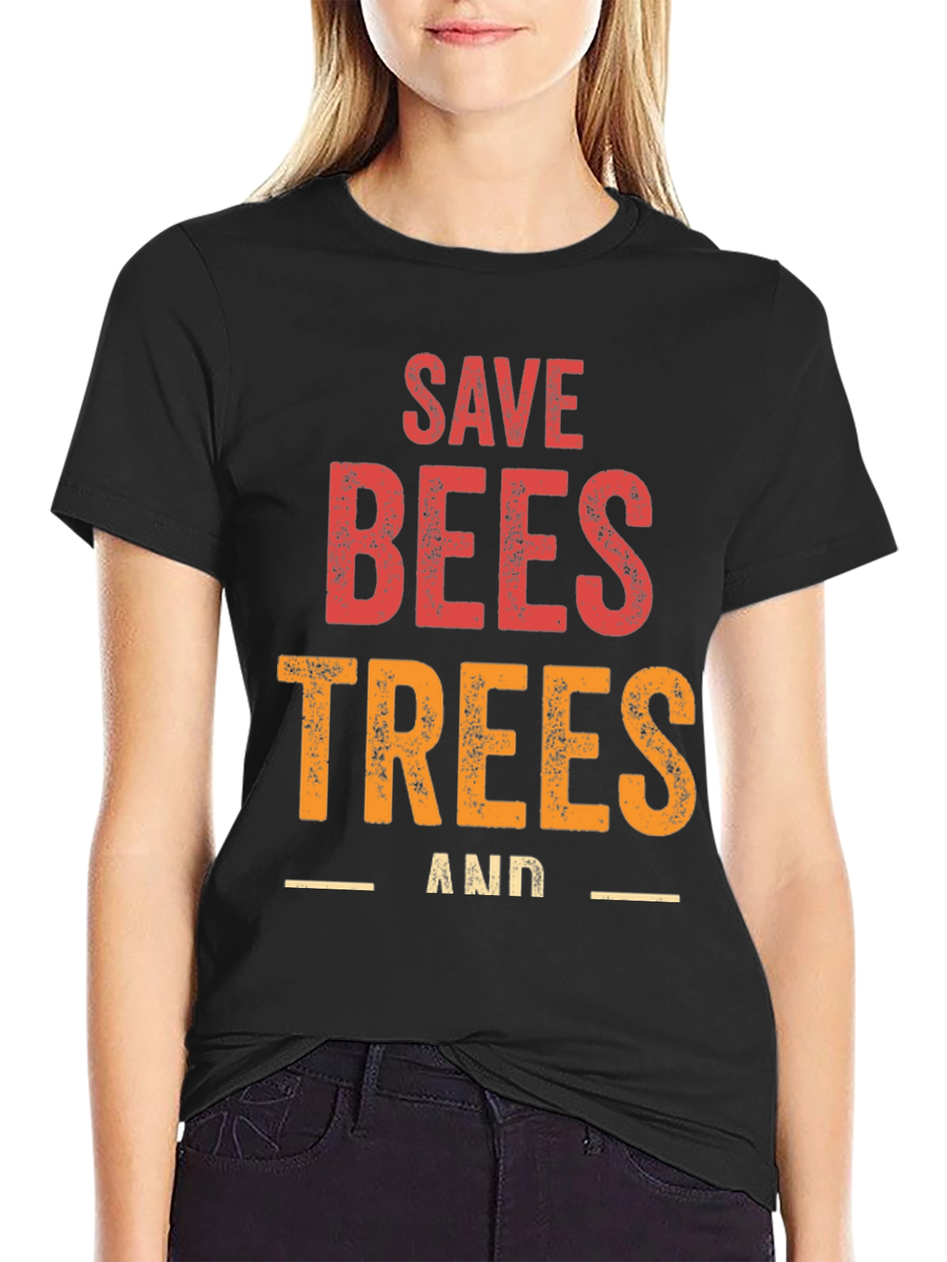 Black Save Bees and Trees Graphic T-Shirt view 2