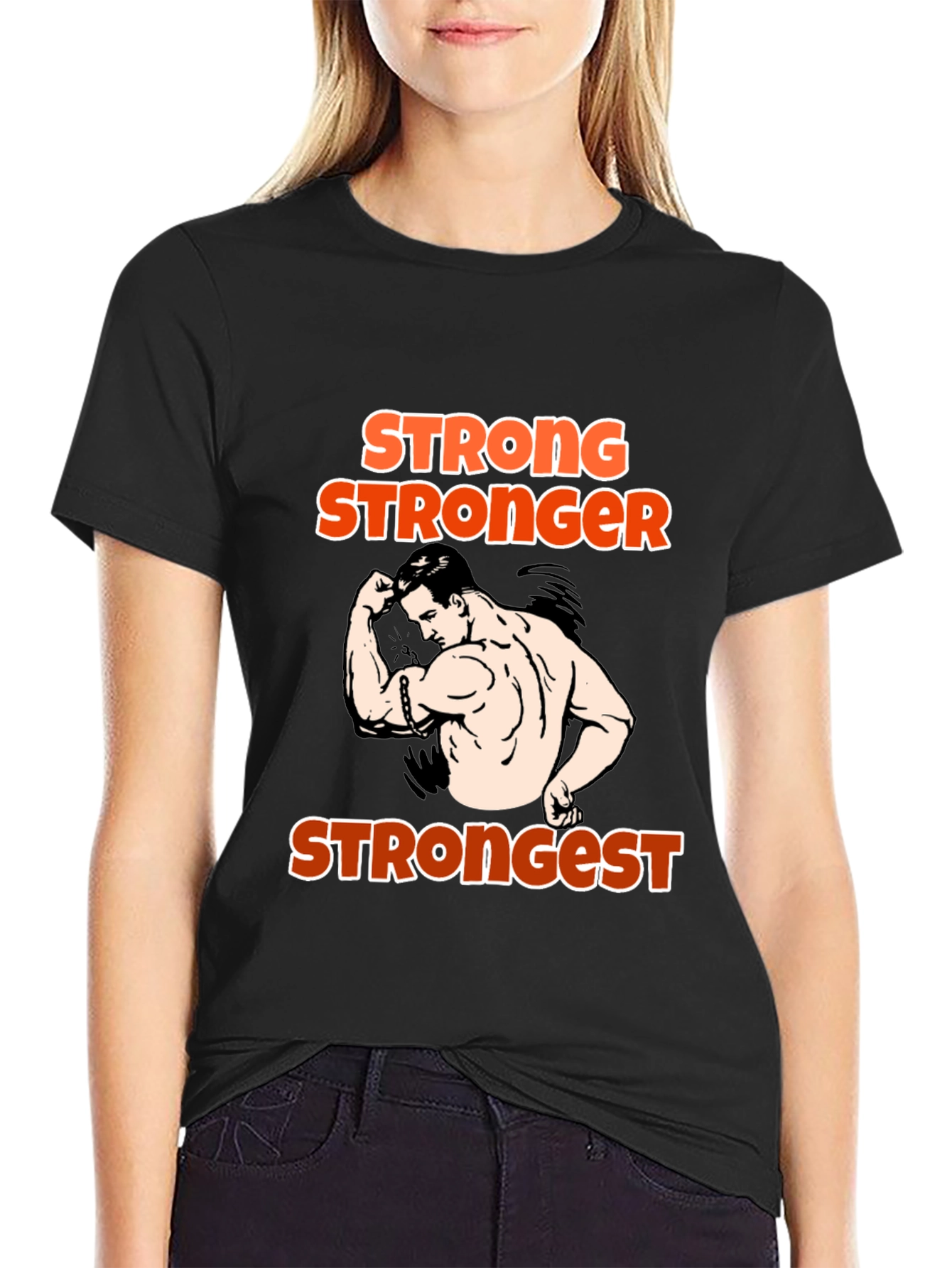 Black Stronger T-Shirt:  Funny Workout Gym Tee view 2