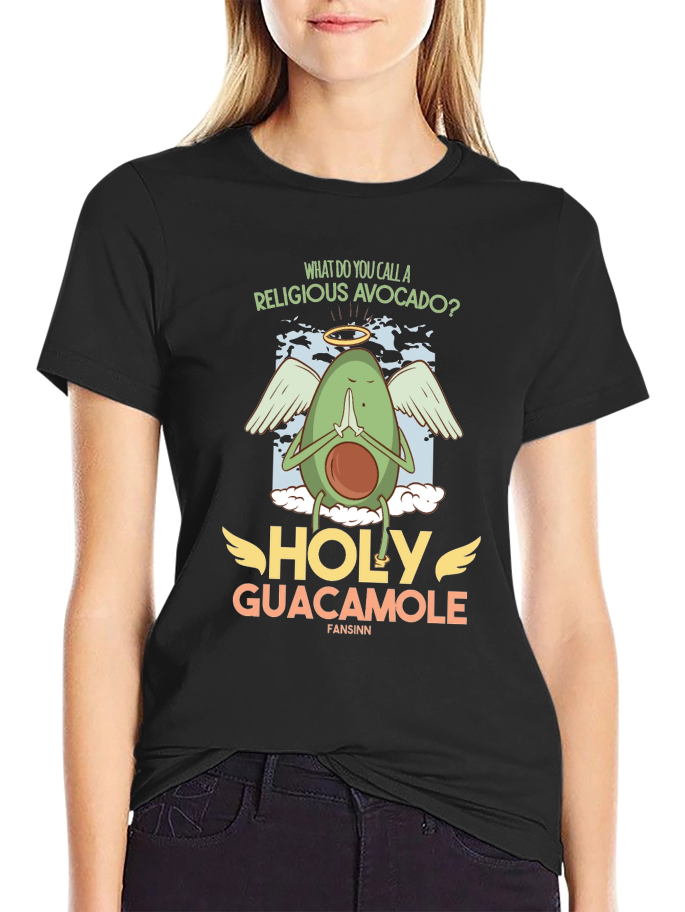 Black Holy Guacamole T-Shirt - Religious Avocado Pun Tee view 2