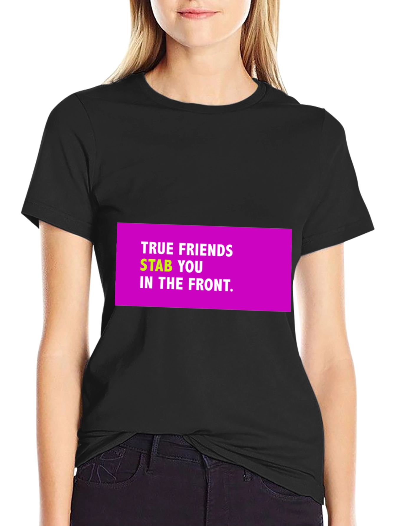 Black True Friends Funny Graphic T-Shirt view 2
