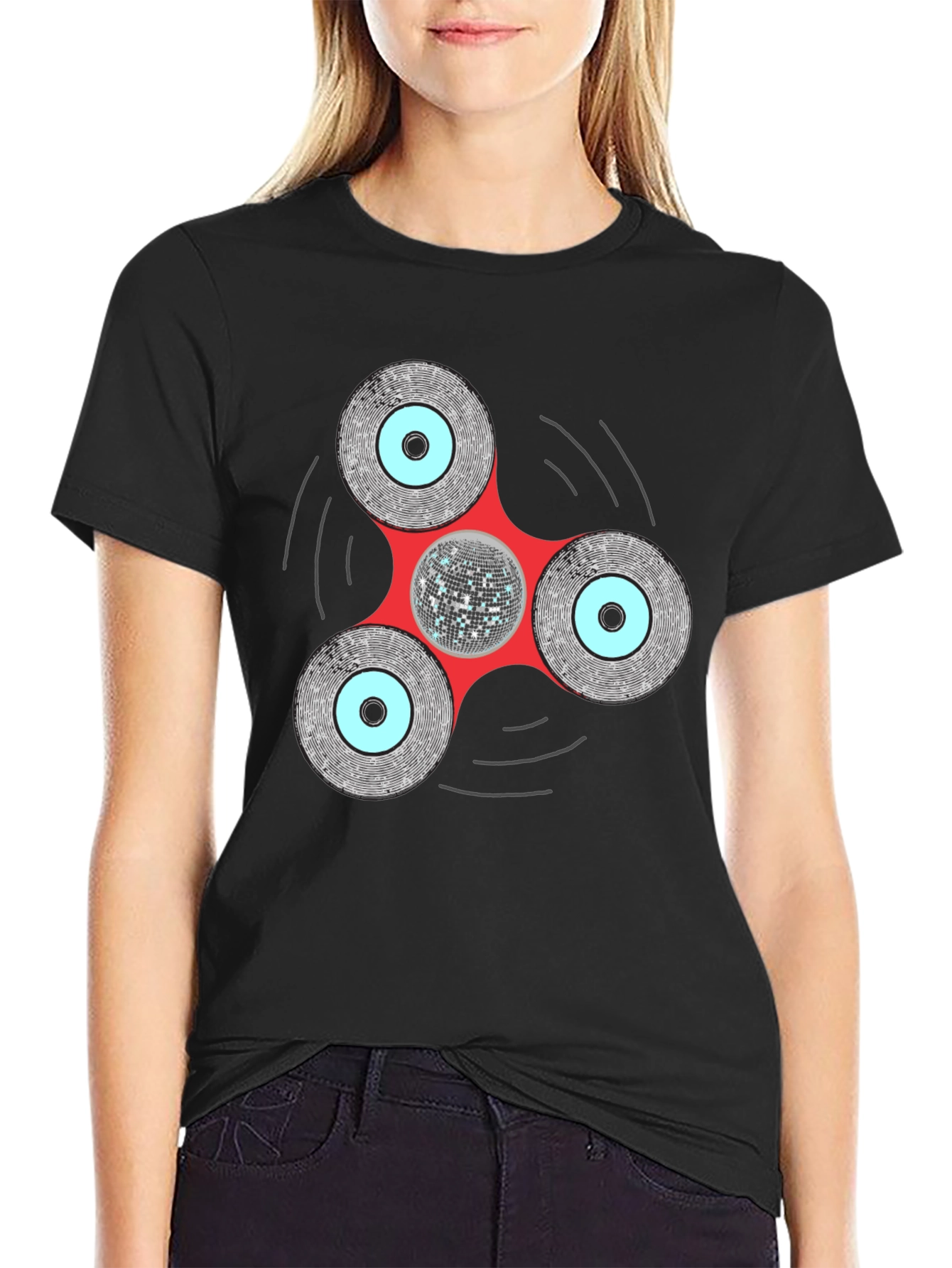 Black Disco Fidget Spinner Graphic Tee view 2