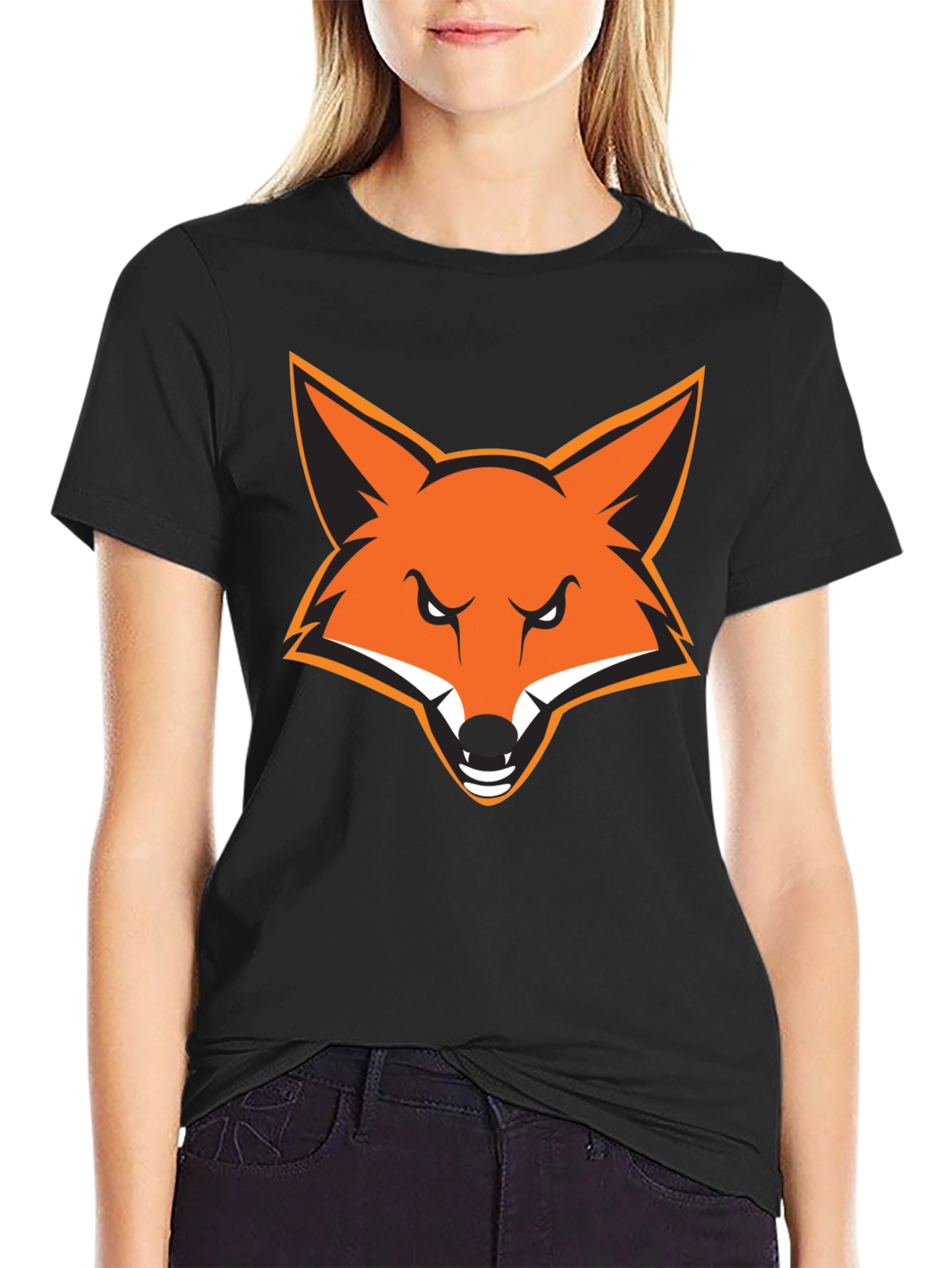 Black Men's Black T-Shirt with Bold Fox Graphic view 2