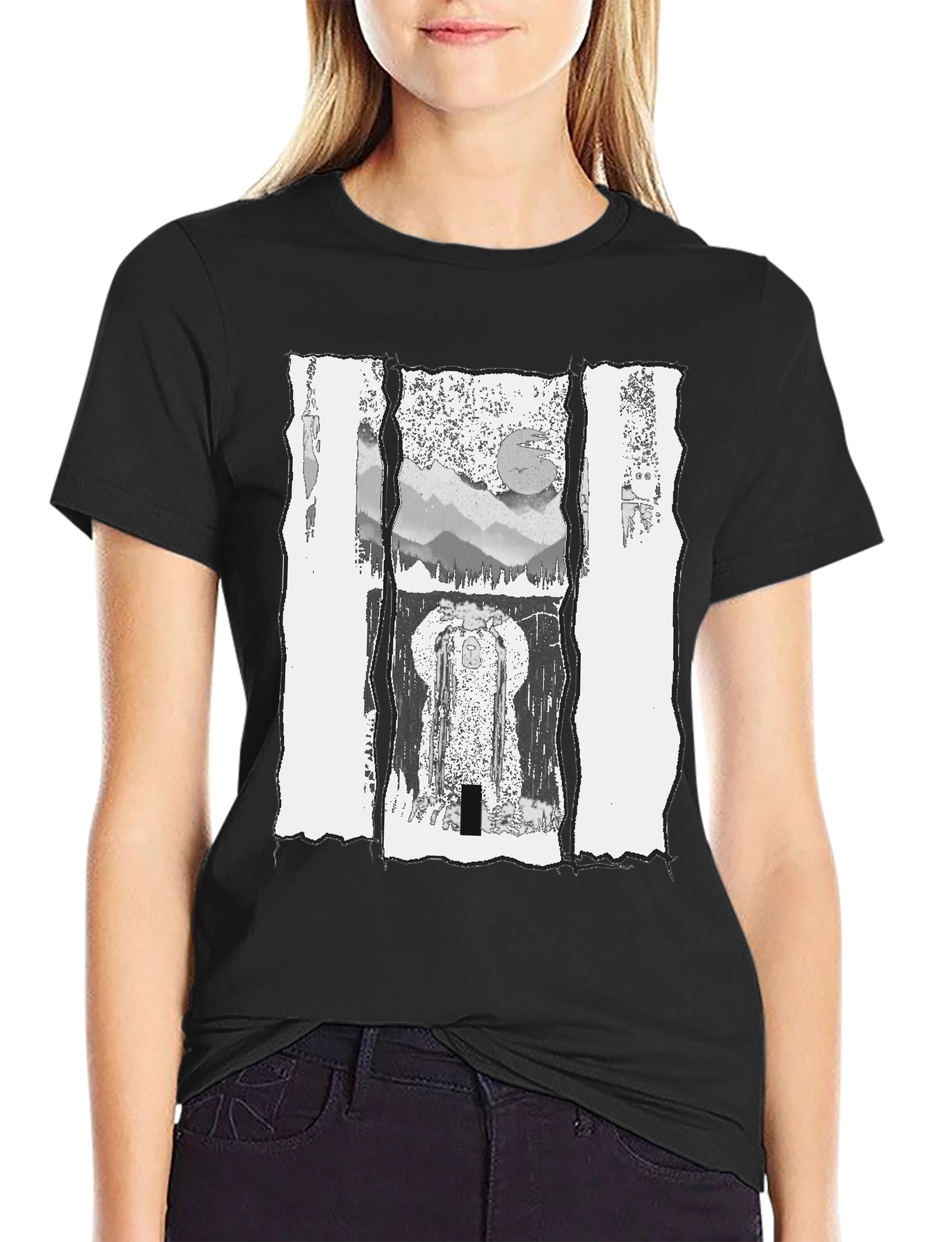 Black Abstract Landscape Graphic Tee - Black view 2