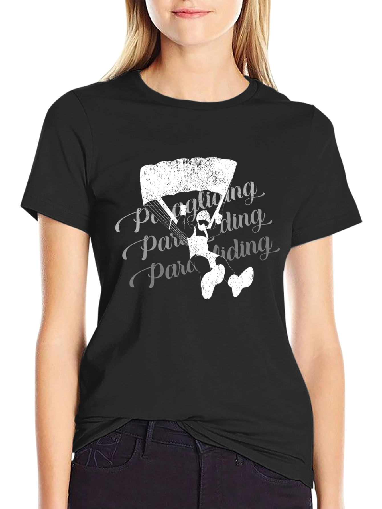 Black Paragliding Graphic Tee - Black Cotton T-Shirt view 2