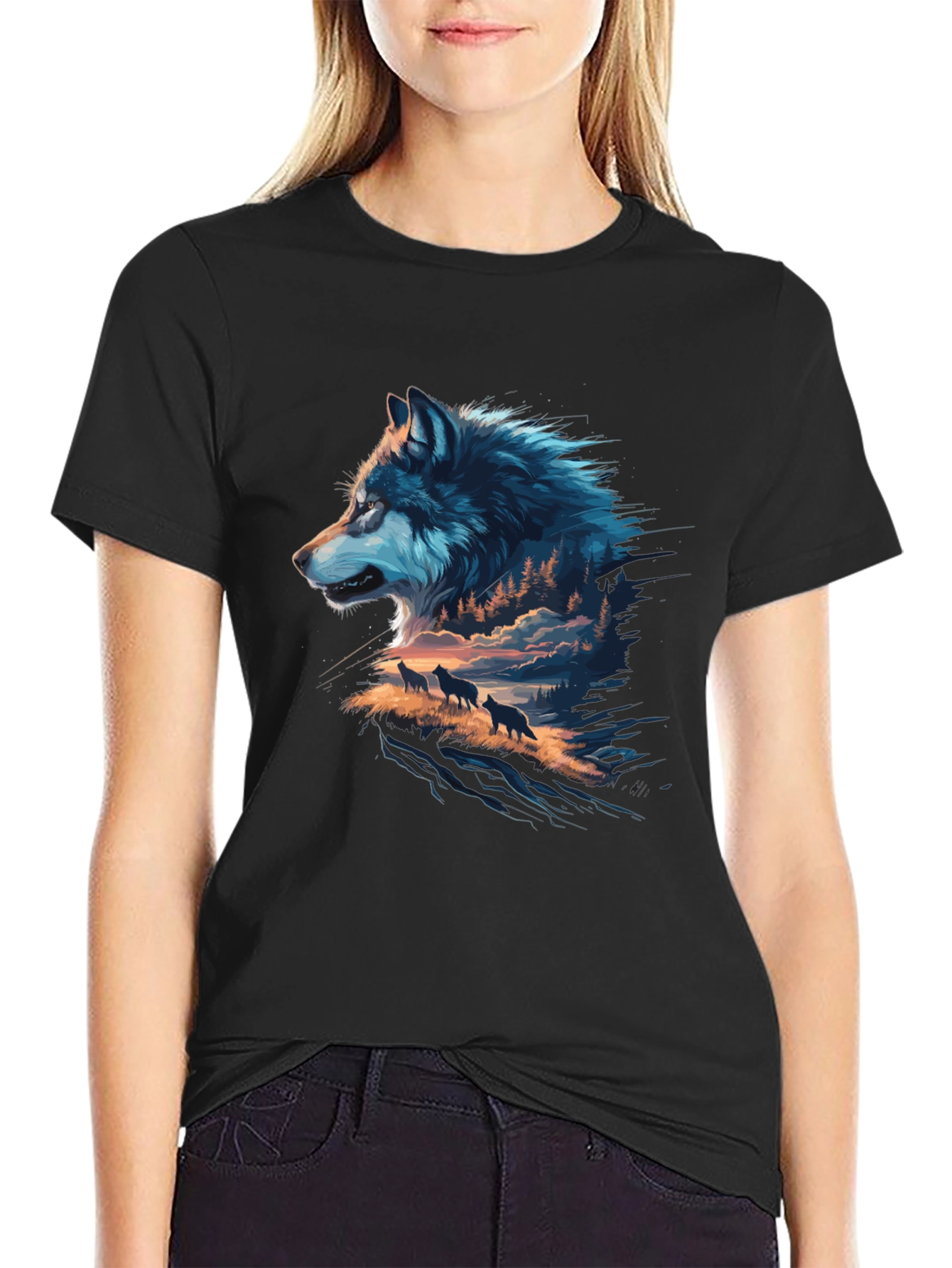 Black Wolf Pack Graphic Black T-Shirt view 2