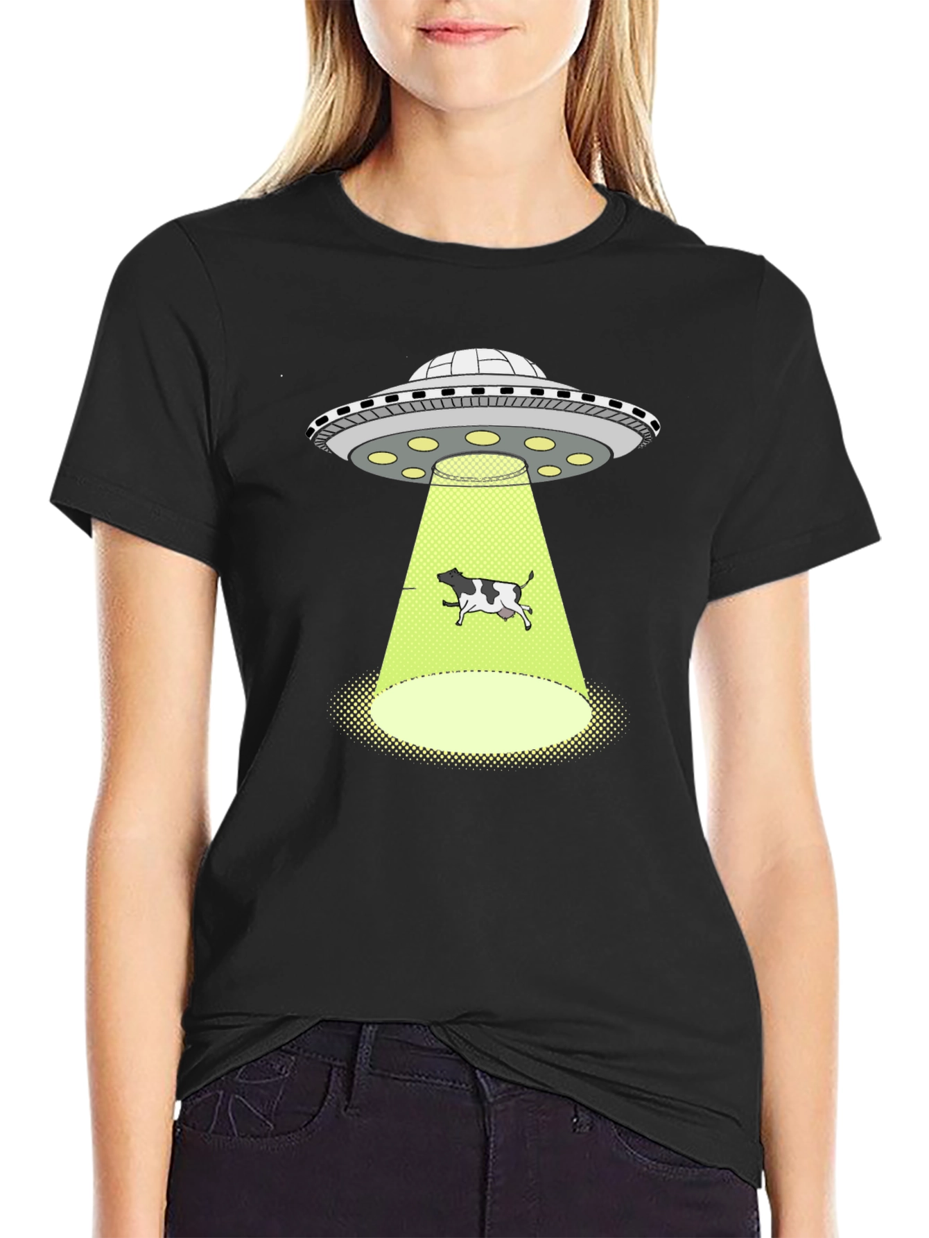Black UFO Abduction Cow Graphic Tee - Black view 2